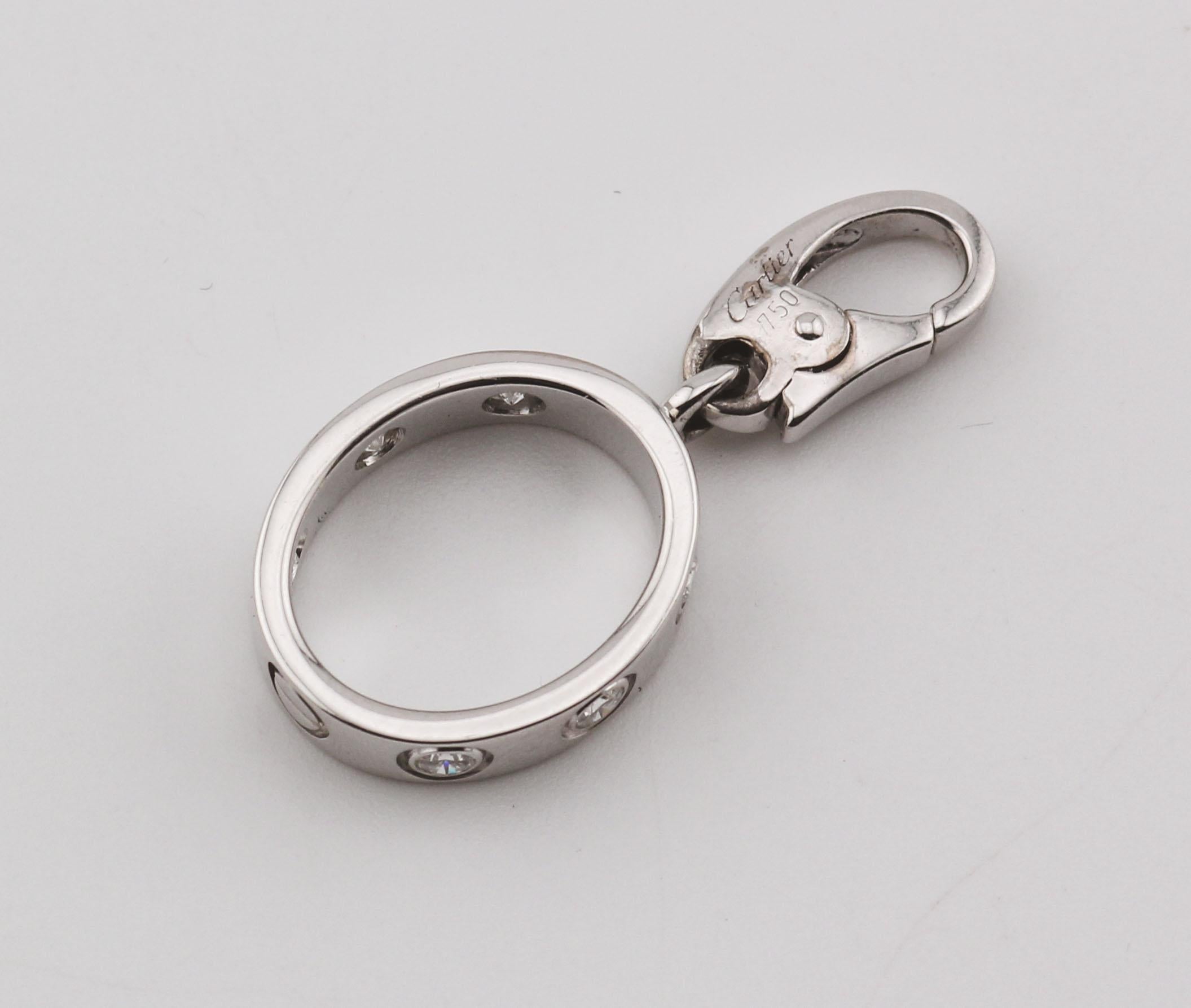 Brilliant Cut Cartier Diamond 18k White Gold Love Bracelet Charm For Sale