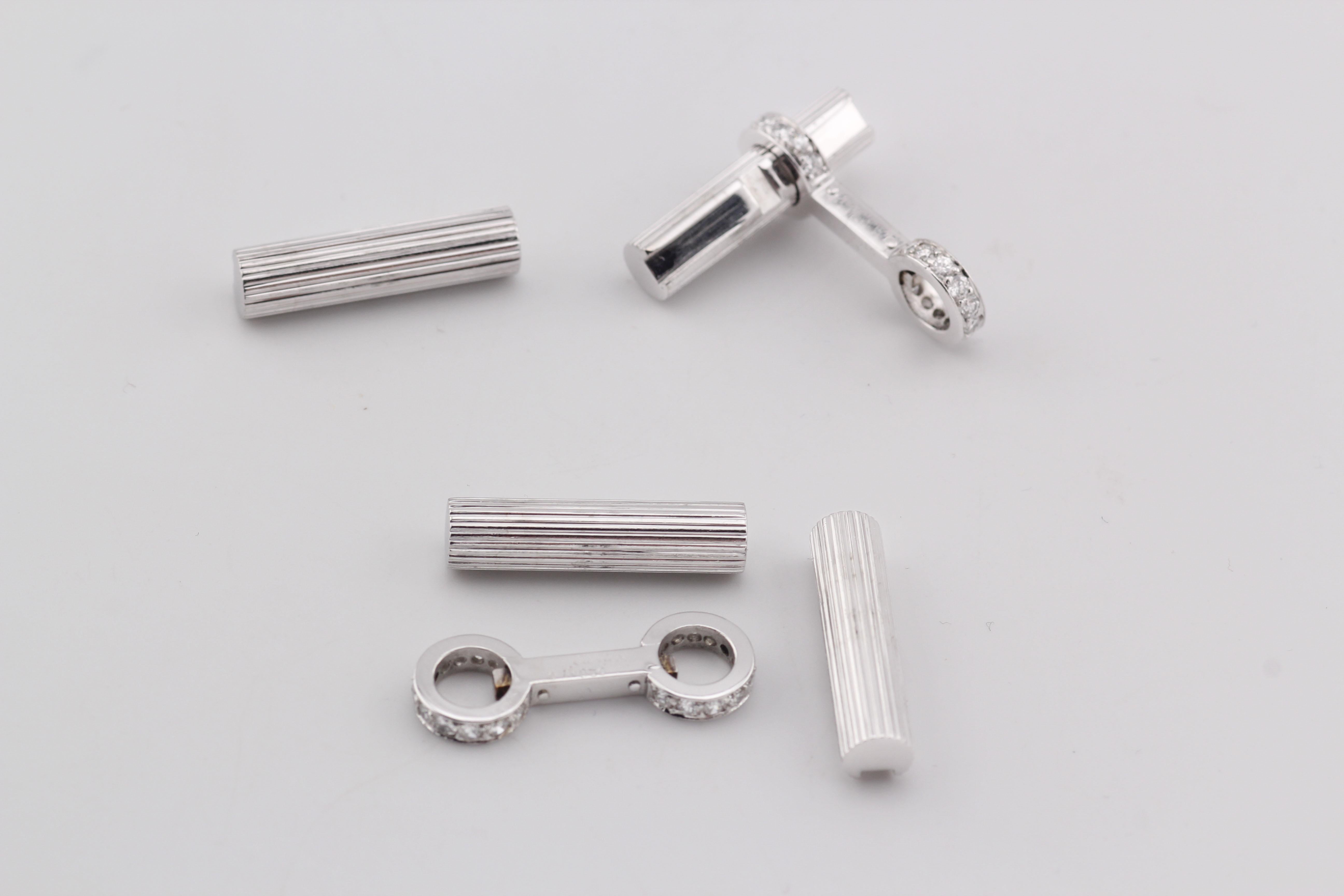 Gemelos de barra de platino y oro blanco de 18 quilates con diamantes Cartier en venta 6