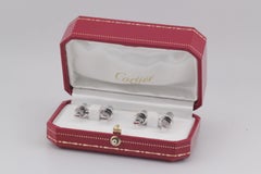 Cartier Diamond 18k White Gold Platinum Bar Cufflinks