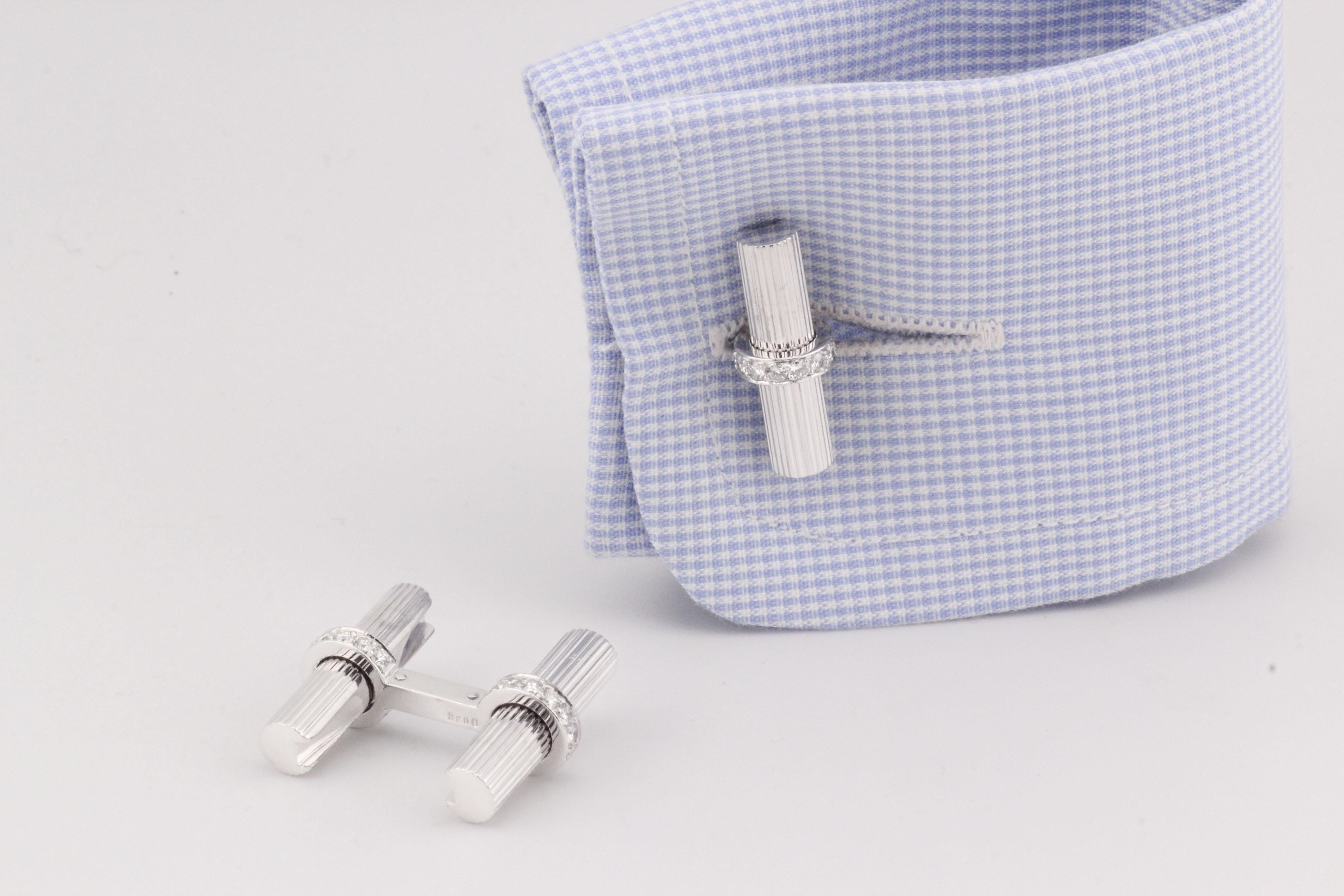 Gemelos de barra de platino y oro blanco de 18 quilates con diamantes Cartier Corte brillante en venta