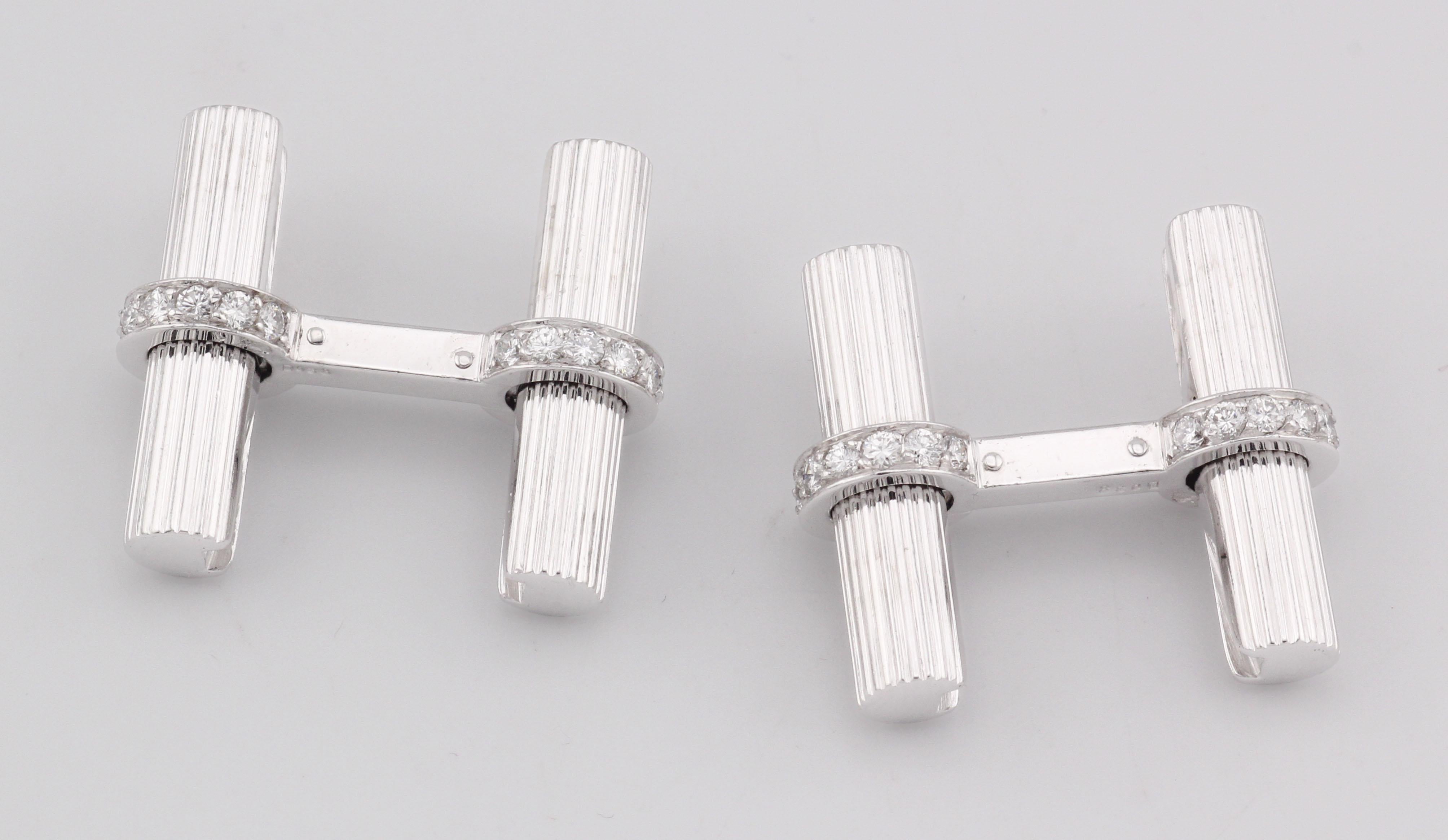 De los hombres Gemelos de barra de platino y oro blanco de 18 quilates con diamantes Cartier en venta