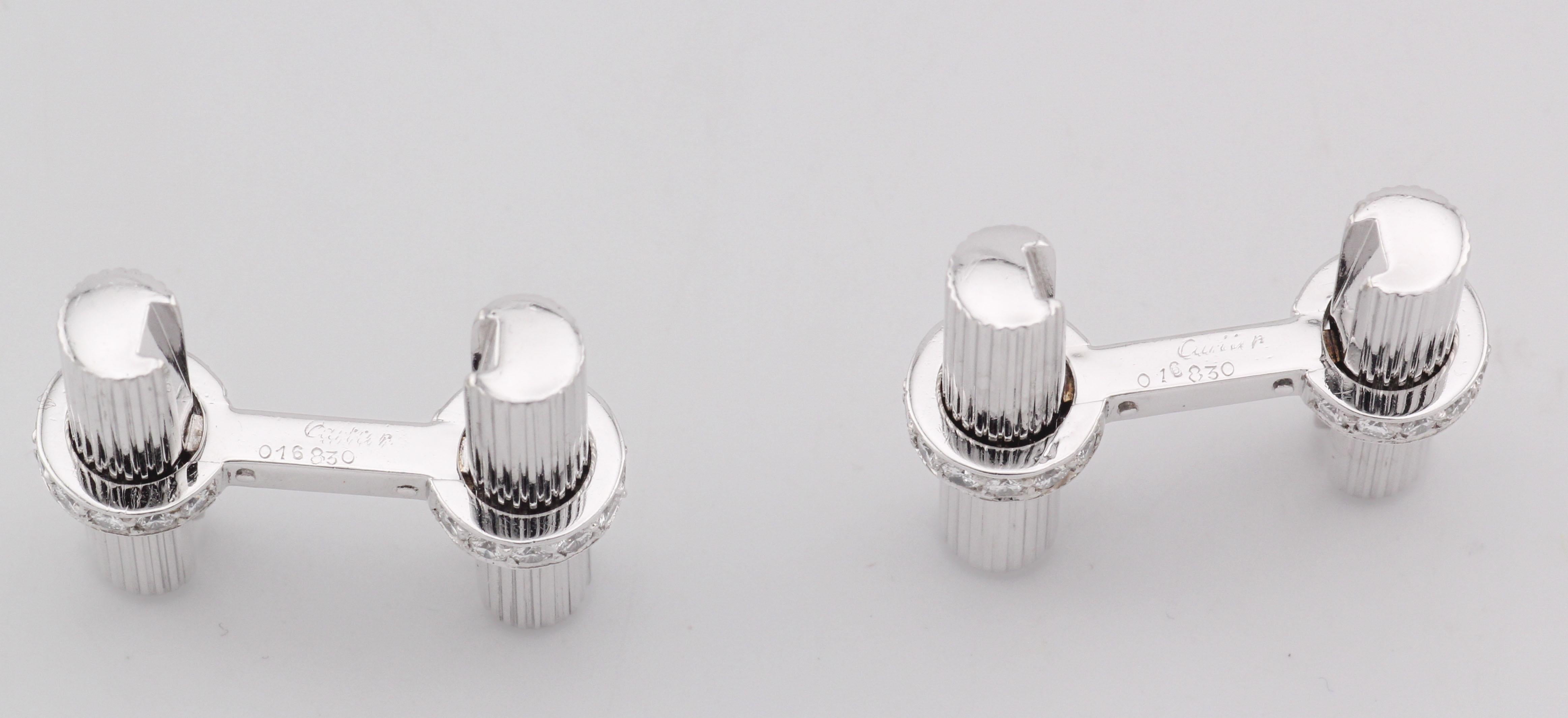 Gemelos de barra de platino y oro blanco de 18 quilates con diamantes Cartier en venta 3