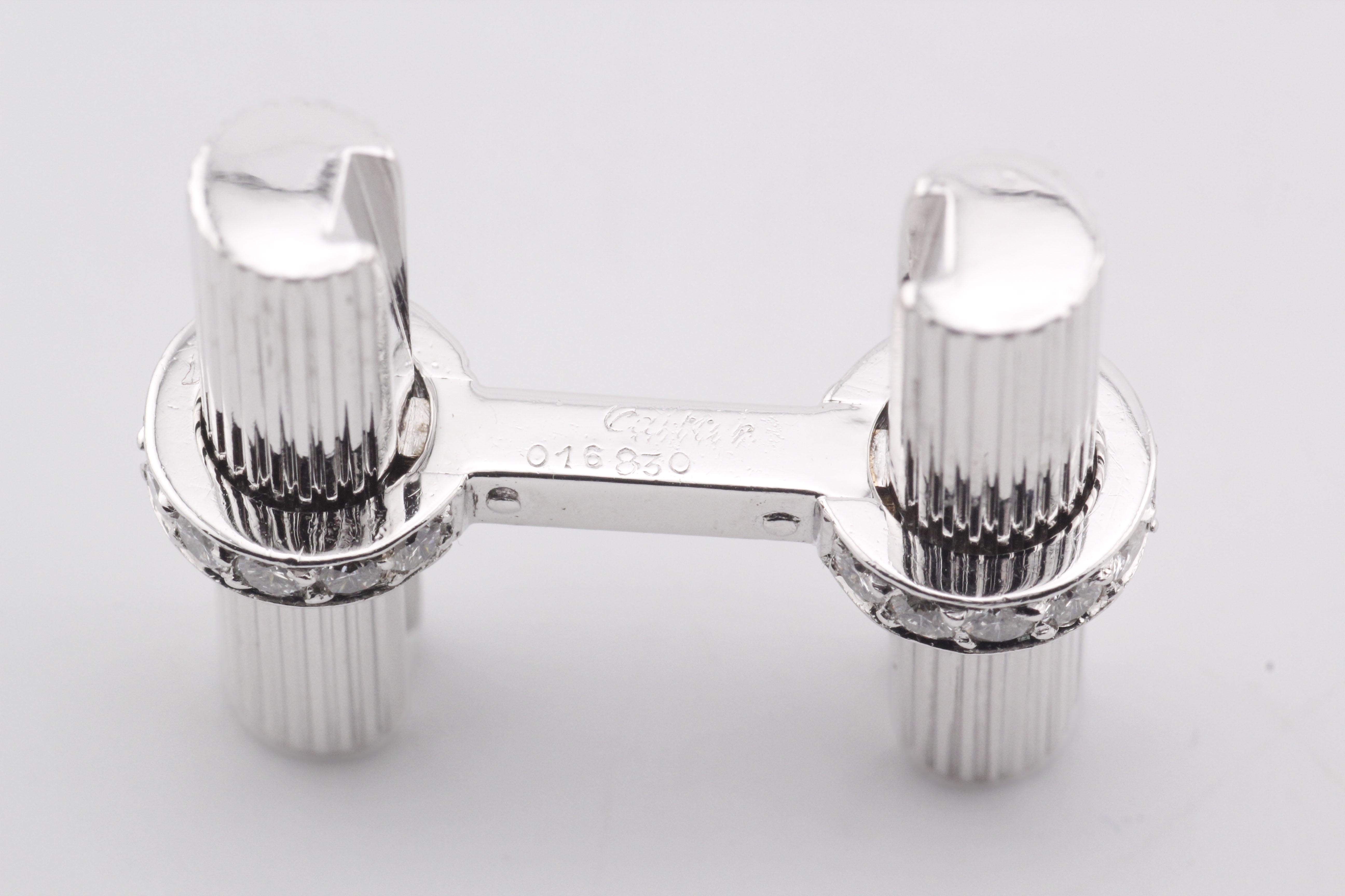 Gemelos de barra de platino y oro blanco de 18 quilates con diamantes Cartier en venta 4