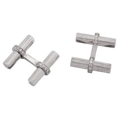 Cartier Diamond 18k White Gold Platinum Bar Cufflinks