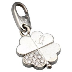 Cartier Diamond 18k White Gold Rotating Four Leaf Clover Charm Pendant