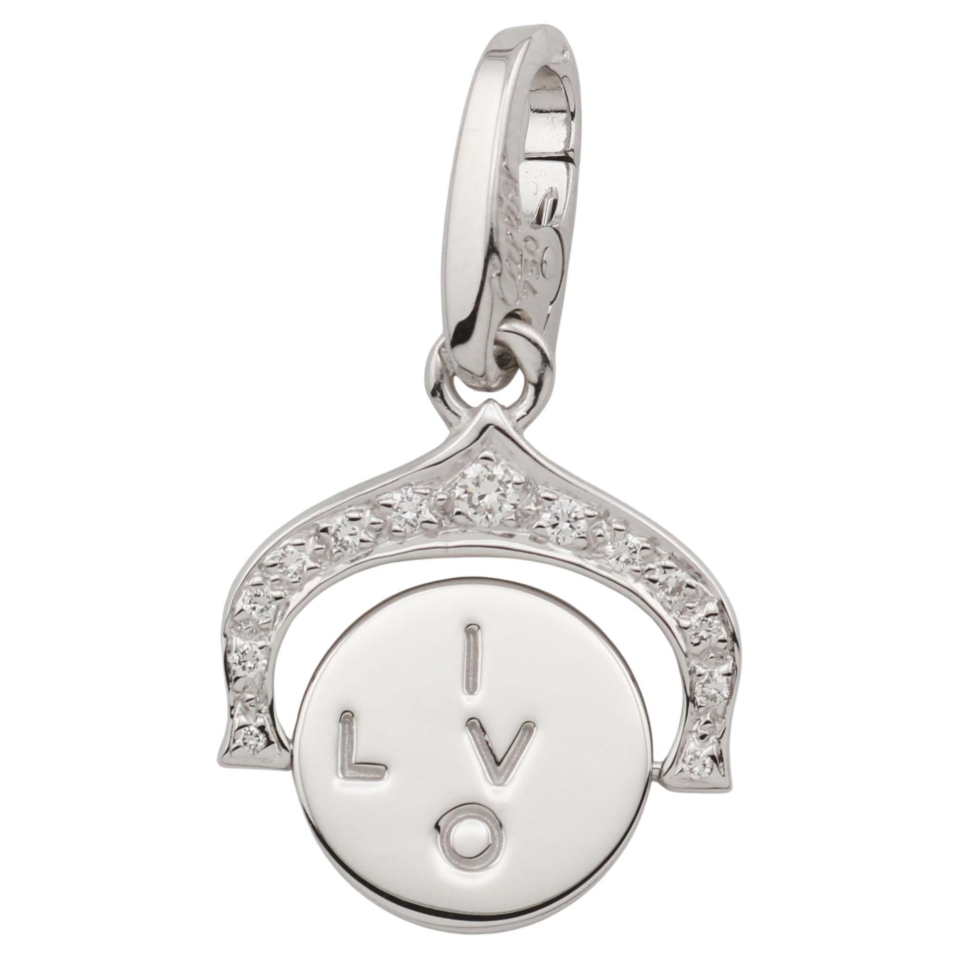 Cartier Diamond 18k White Gold Rotating "I Love You" Flip Charm Pendant For Sale
