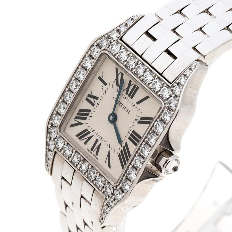 Cartier Diamond 18k White Gold Santos Demoiselle 2703 Women's ...