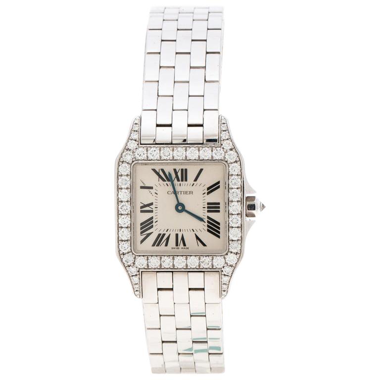 Cartier Diamond 18k White Gold Santos Demoiselle 2703 Women's Wristwatch 28MM