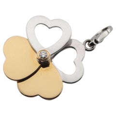 Cartier Diamond 18K White Rose Gold 4 Leaf Clover Heart Charm Pendant