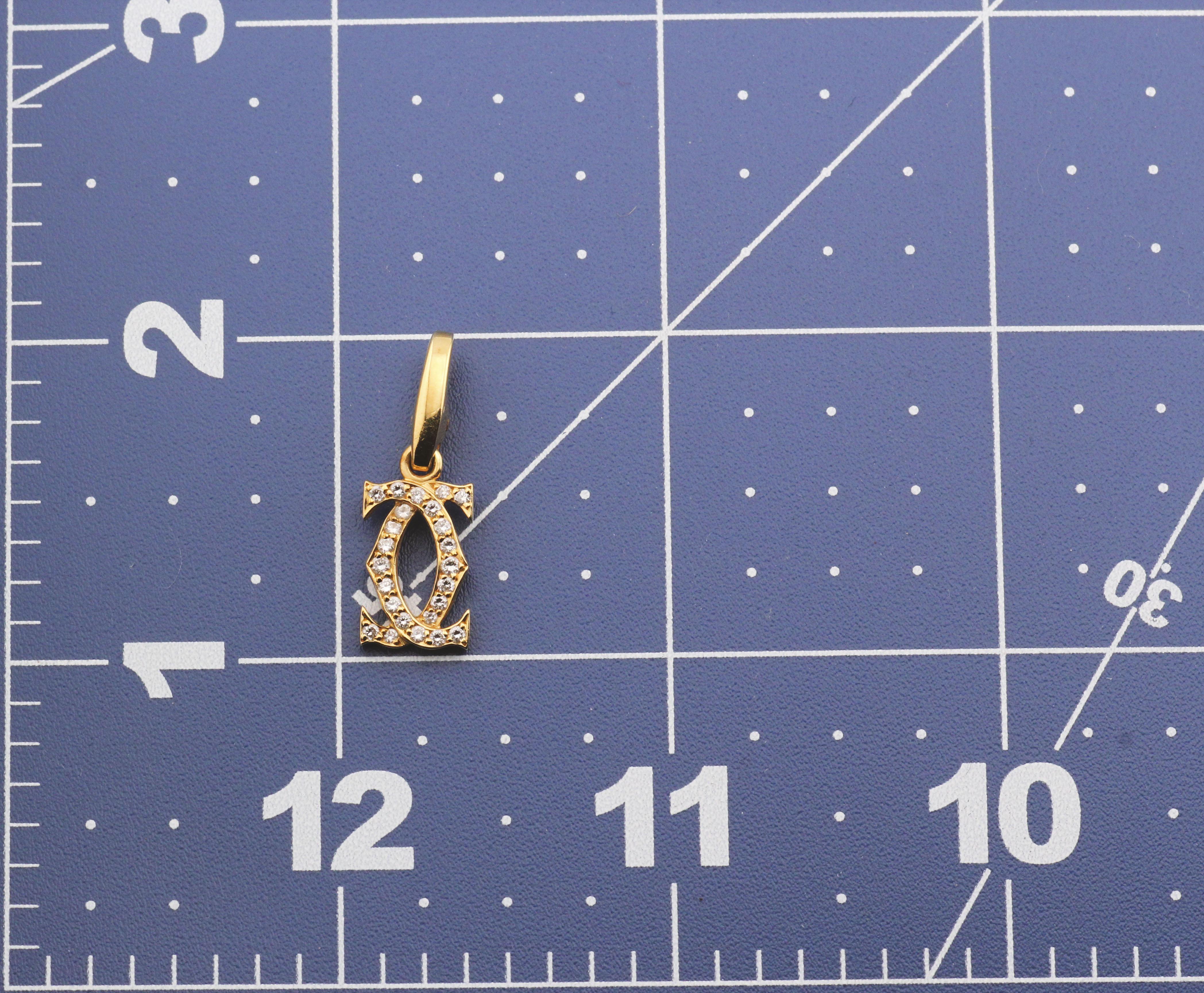 Cartier Diamond 18K Yellow Gold Double C-Logo Charm Pendant In Good Condition In Simpsonville, SC
