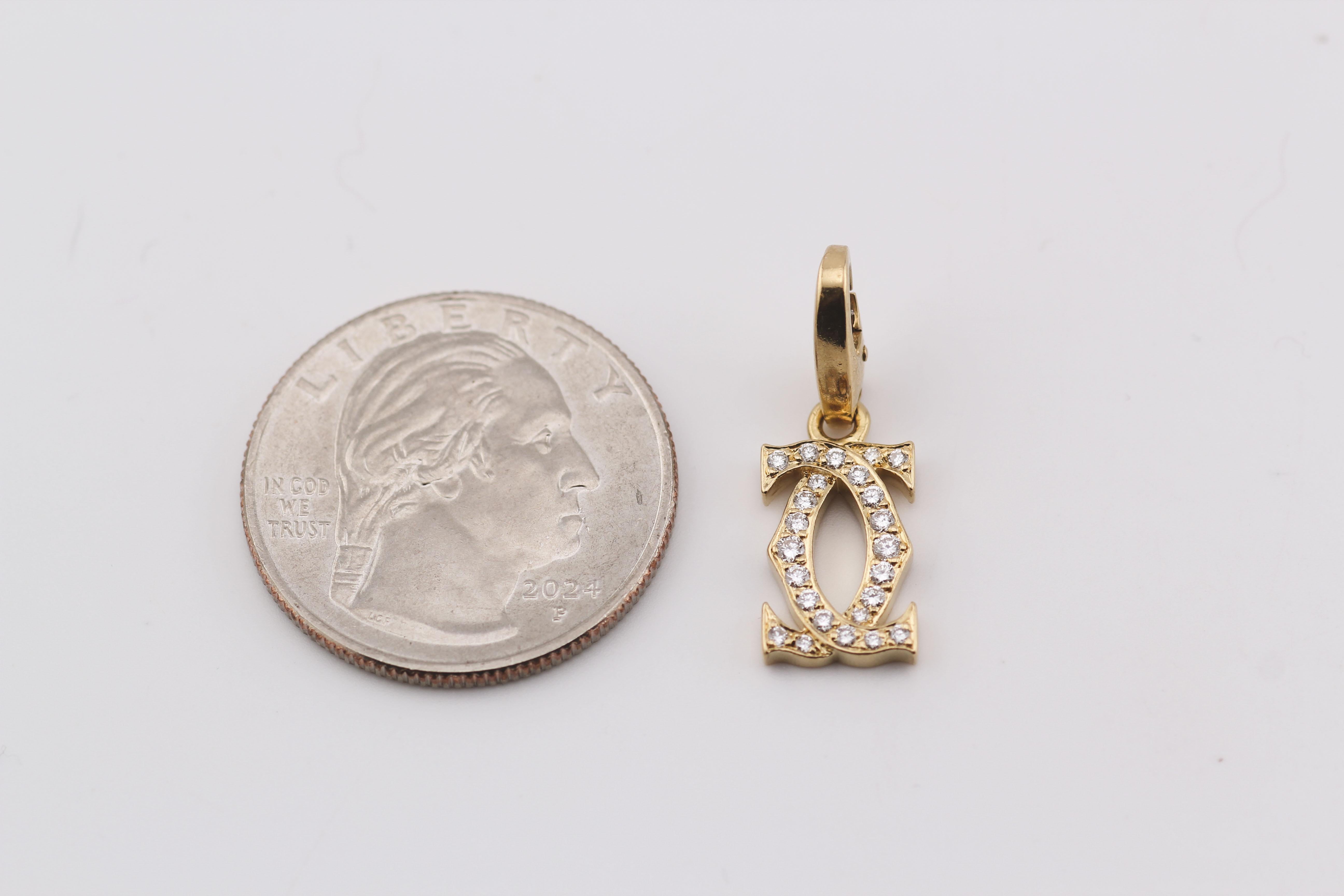 Women's or Men's Cartier Diamond 18K Yellow Gold Double C-Logo Charm Pendant