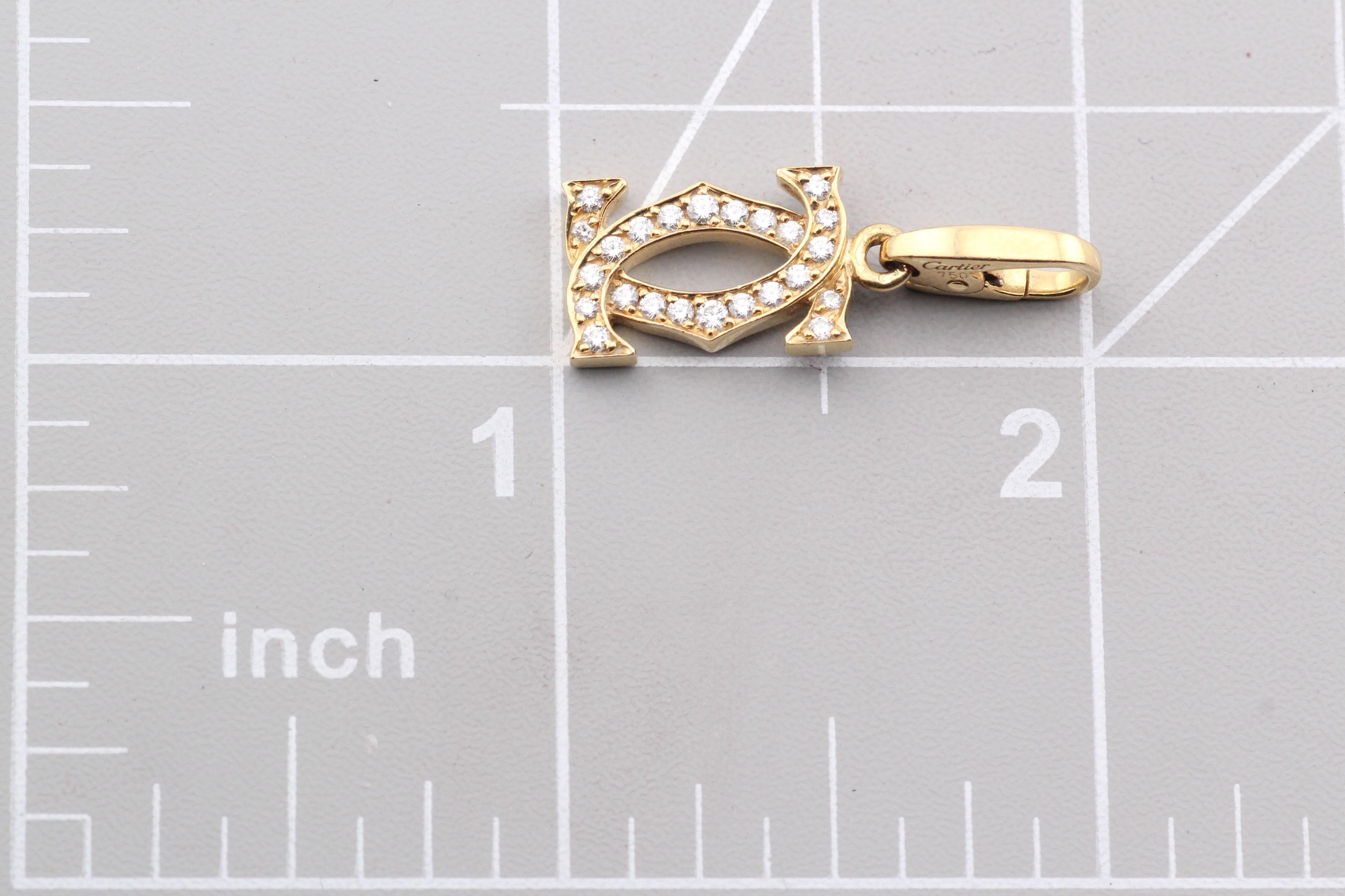 Cartier Diamond 18K Yellow Gold Double C-Logo Charm Pendant en vente 1