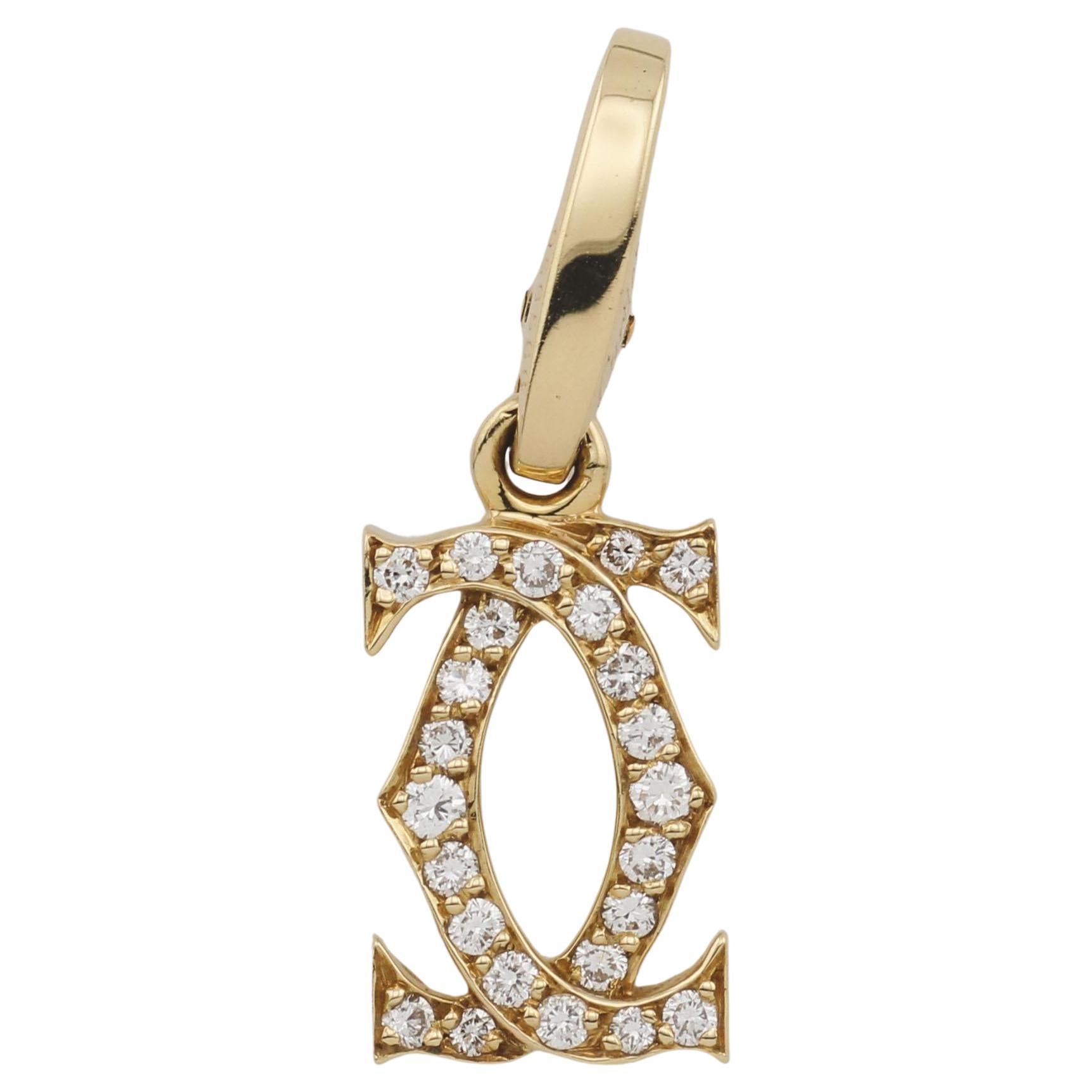 Cartier Diamond 18K Yellow Gold Double C-Logo Charm Pendant