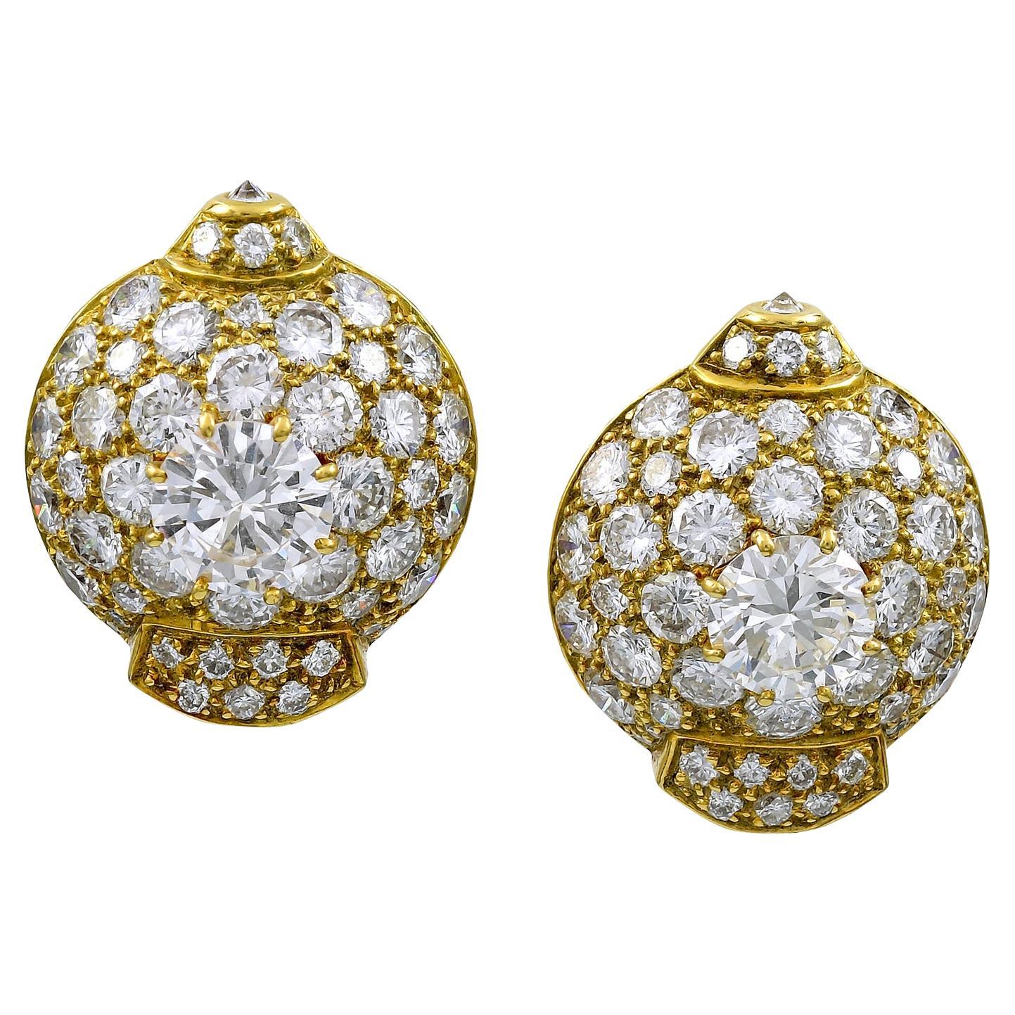 Cartier Diamond 18K Yellow Gold Earrings, circa 1970s