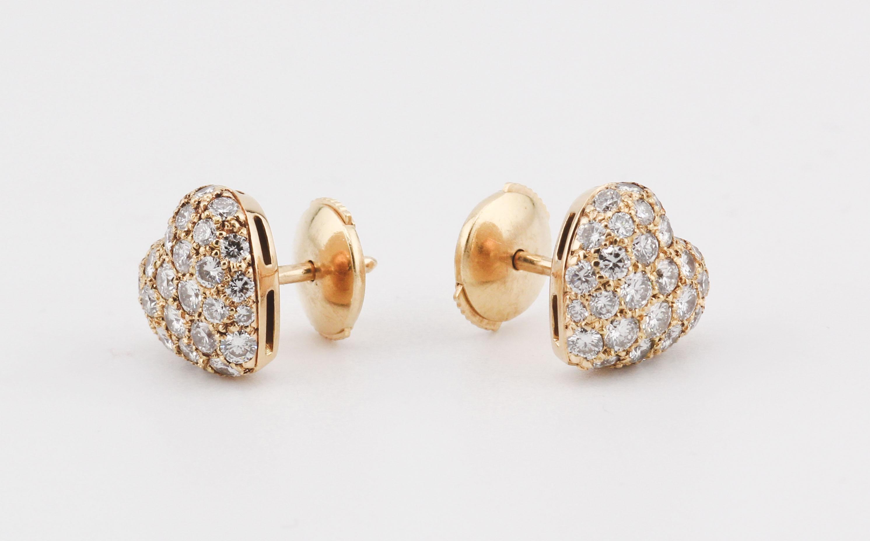 Women's Cartier Diamond 18K Yellow Gold Heart Stud Earrings For Sale