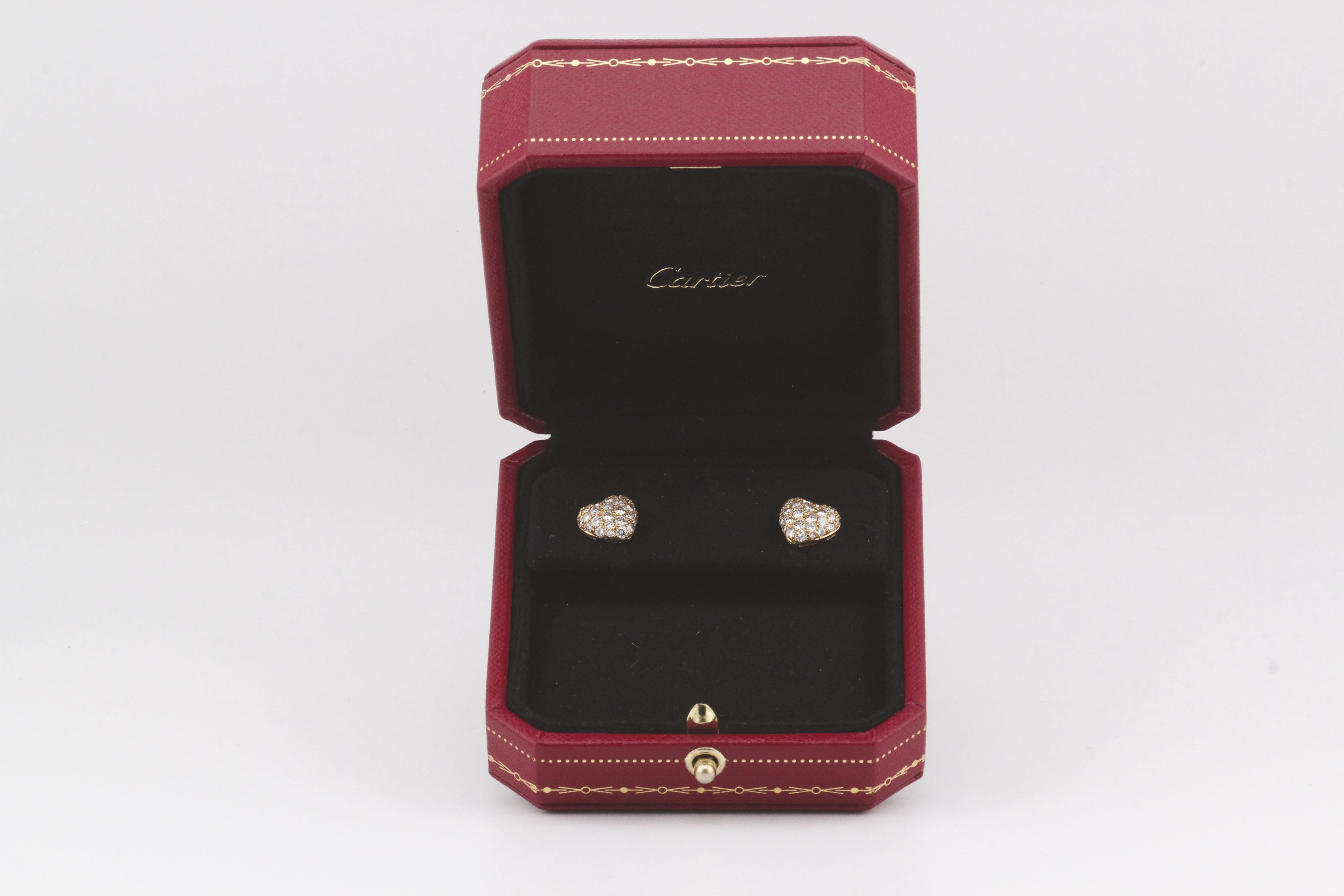 Cartier Diamond 18K Yellow Gold Heart Stud Earrings For Sale 2