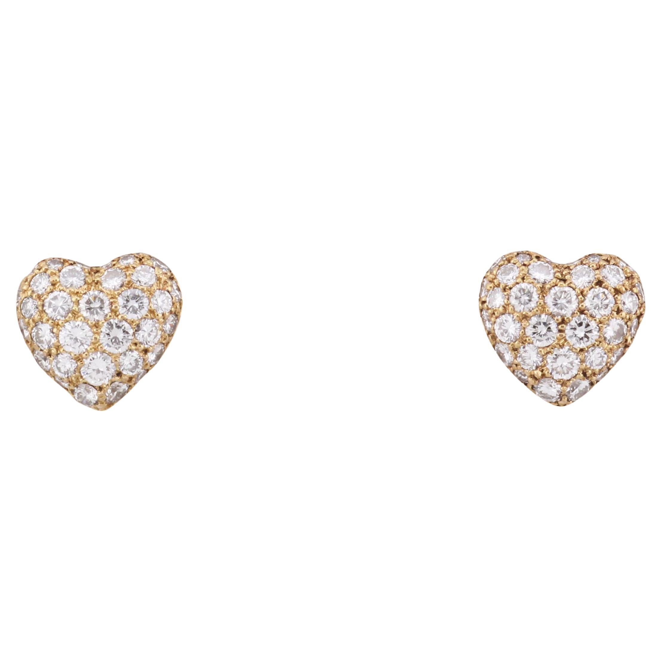 Cartier Diamond 18K Yellow Gold Heart Stud Earrings
