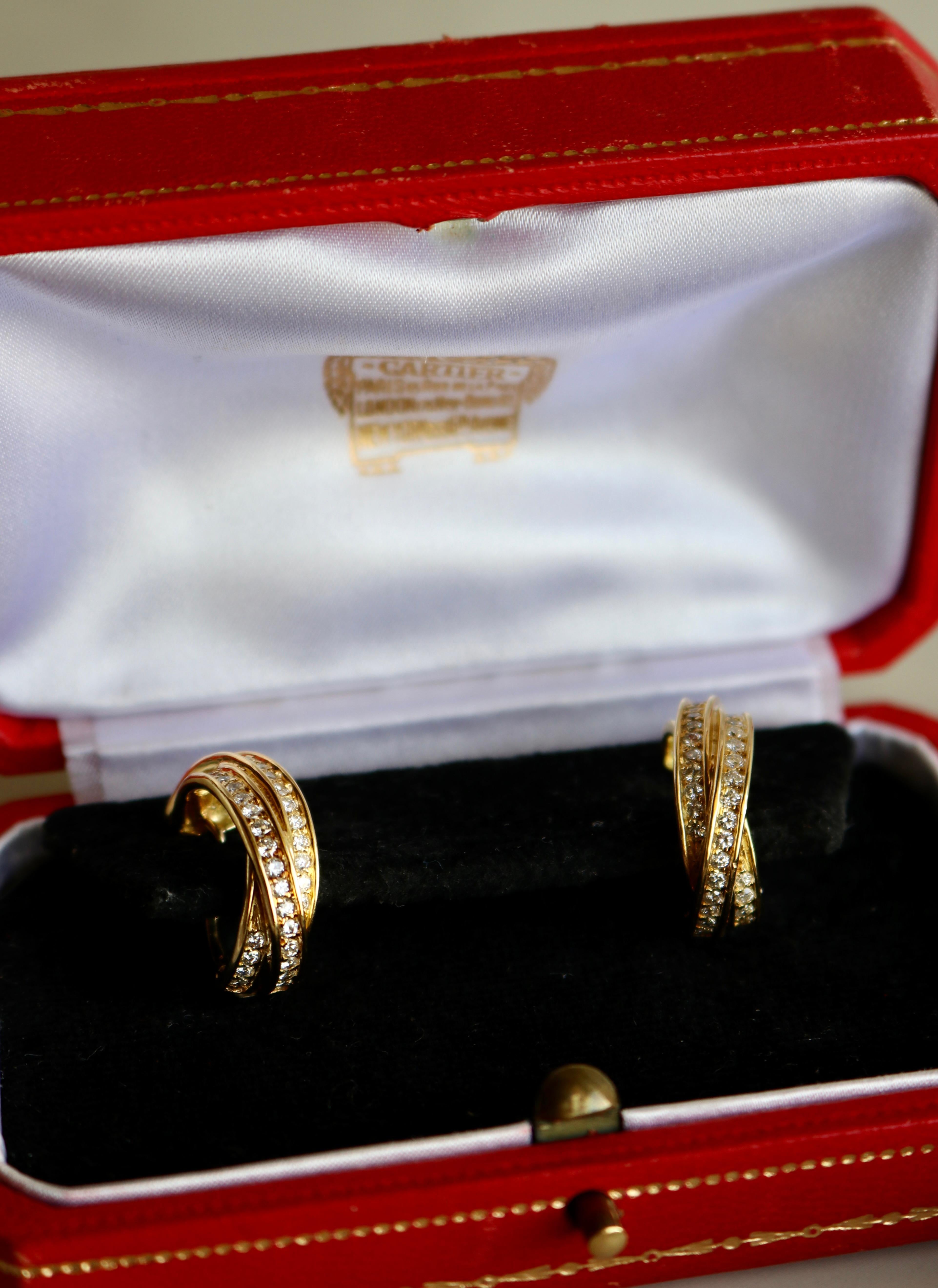 Cartier Diamond 18k Yellow Gold Trinity Hoop Earrings 1