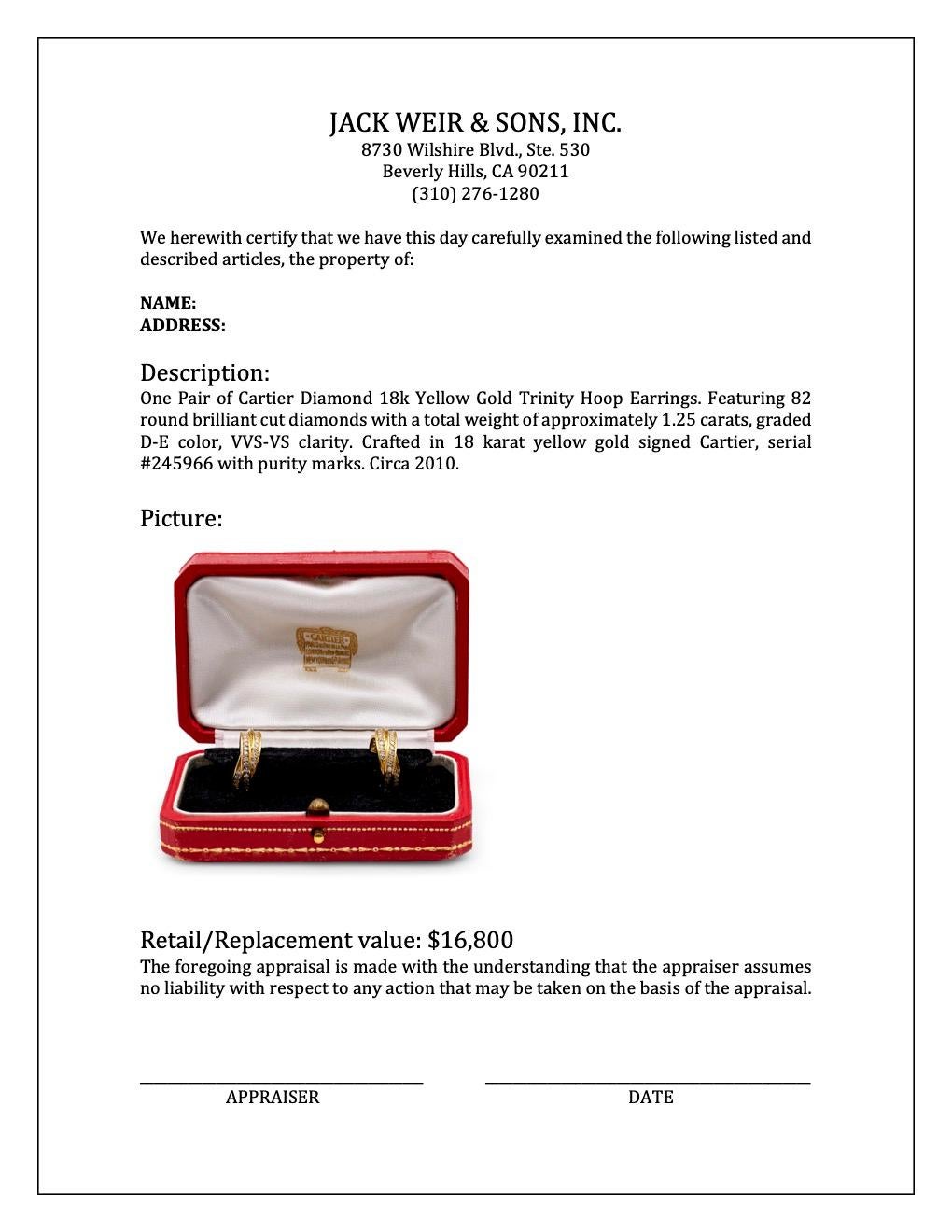 Cartier Diamond 18k Yellow Gold Trinity Hoop Earrings 2