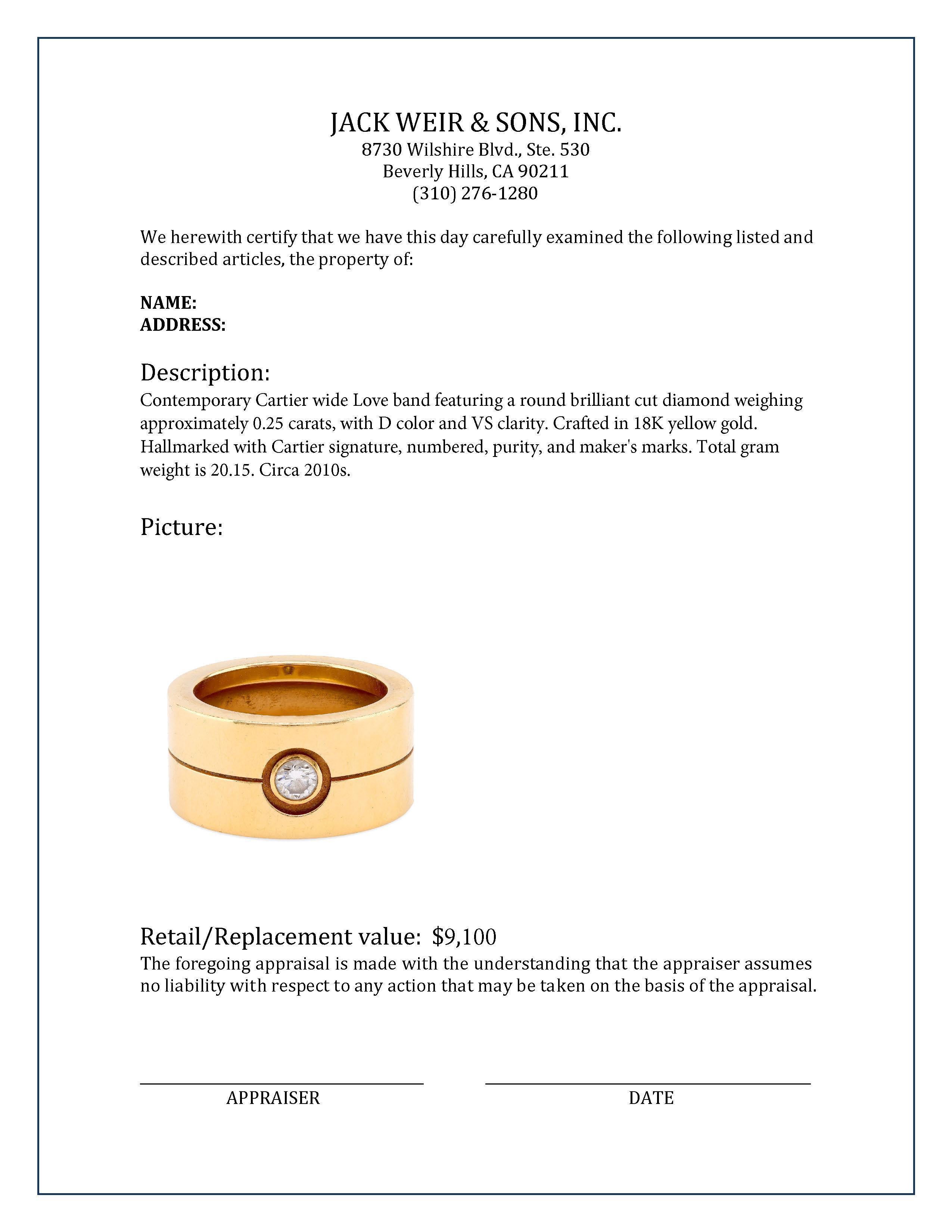Femenino o masculino Cartier Diamante Oro Amarillo 18K Anillo Ancho Amor