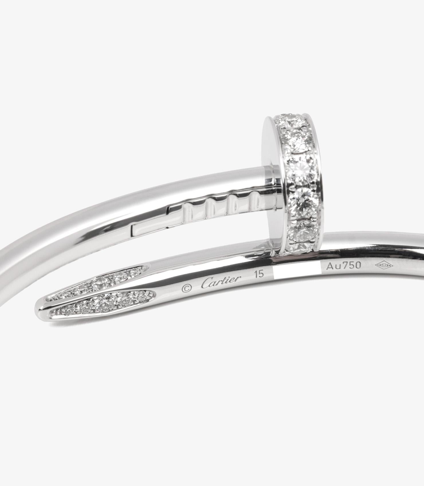 Femenino o masculino Pulsera Cartier de oro blanco de 18 ct con acento de diamantes Juste Un Clou