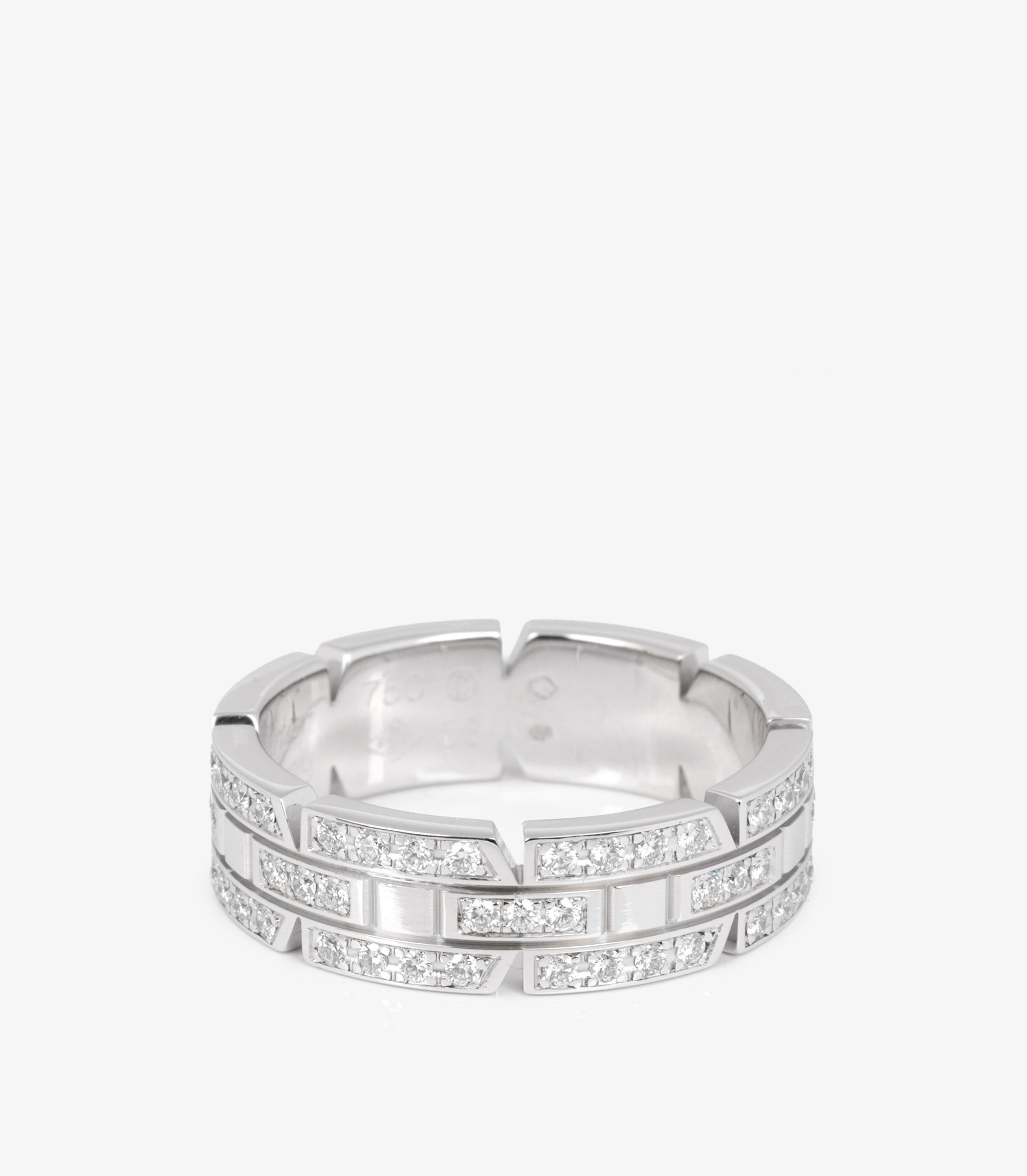Cartier Diamond Accent 18ct White Gold Tank Française Ring

Brand- Cartier
Model- Tank Française Ring
Product Type- Ring
Serial Number- NH****
Age- Circa 2005
Accompanied By- Cartier Box, Certificate, Service Papers
Material(s)- 18ct White