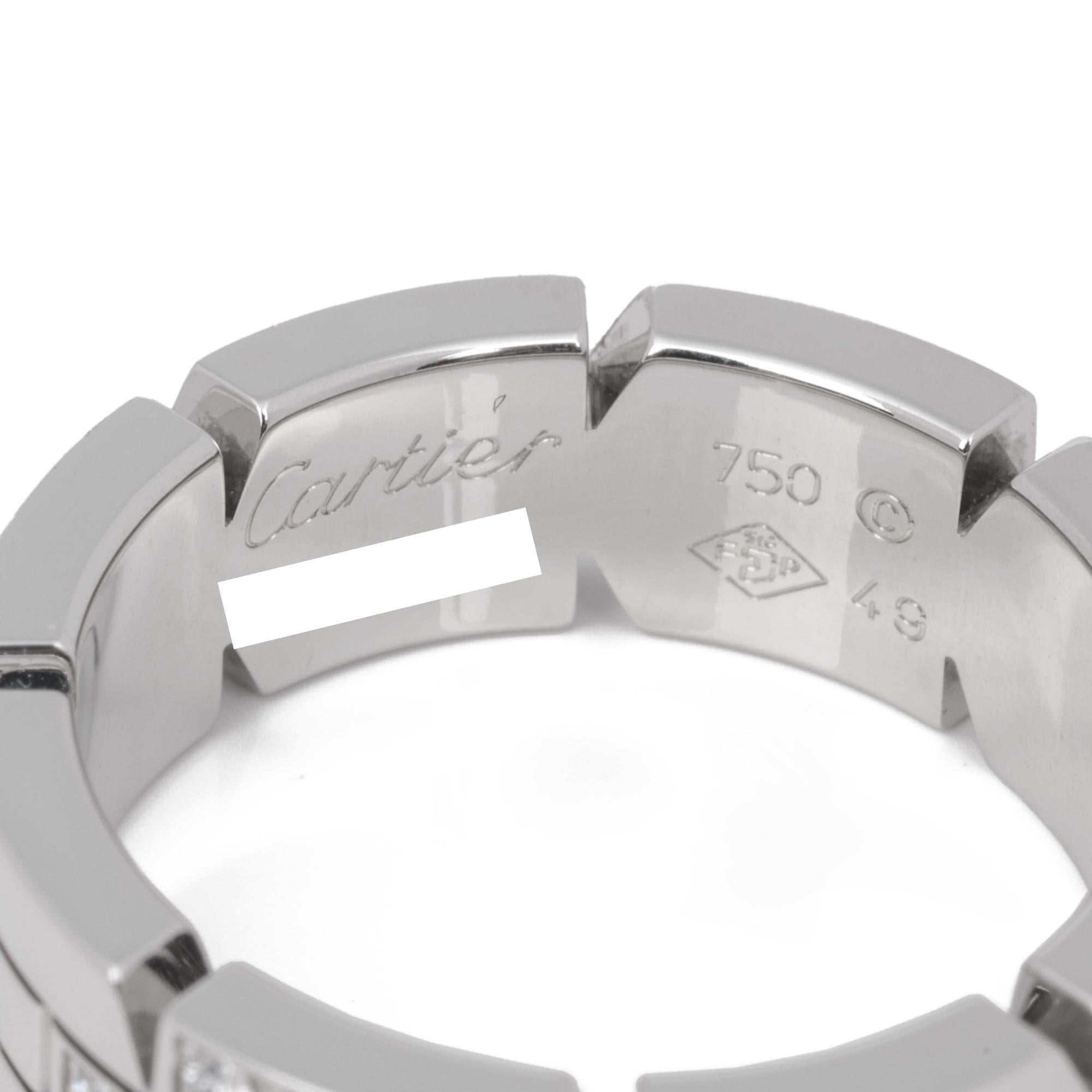 Round Cut Cartier Diamond Accent 18ct White Gold Tank Française Ring For Sale