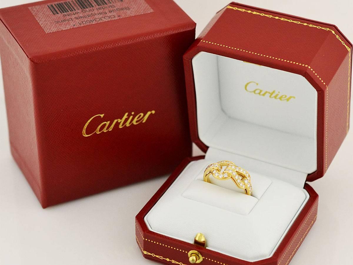 Reference price :1,218,240(JPY)
Brand:Cartier 
Name:Diamond Agrafe Ring
Material :Diamond,750 18K YG Yellow Gold
Comes with:Cartier Box,Case,Repair Certificate
Ring Size:Ring size:British & Australian: P  /   US & Canada:7.4 /  French & Russian:55.5