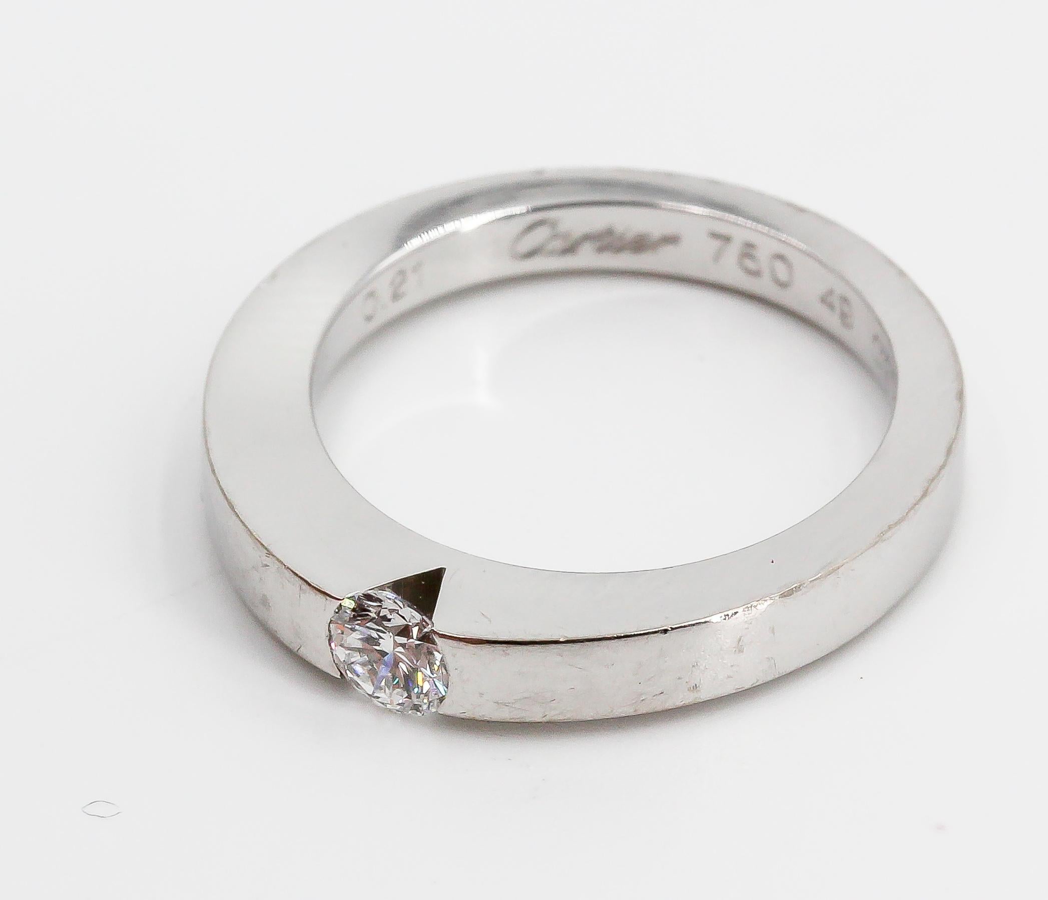Women's Cartier Diamond and 18 Karat White Gold Engagement Ring