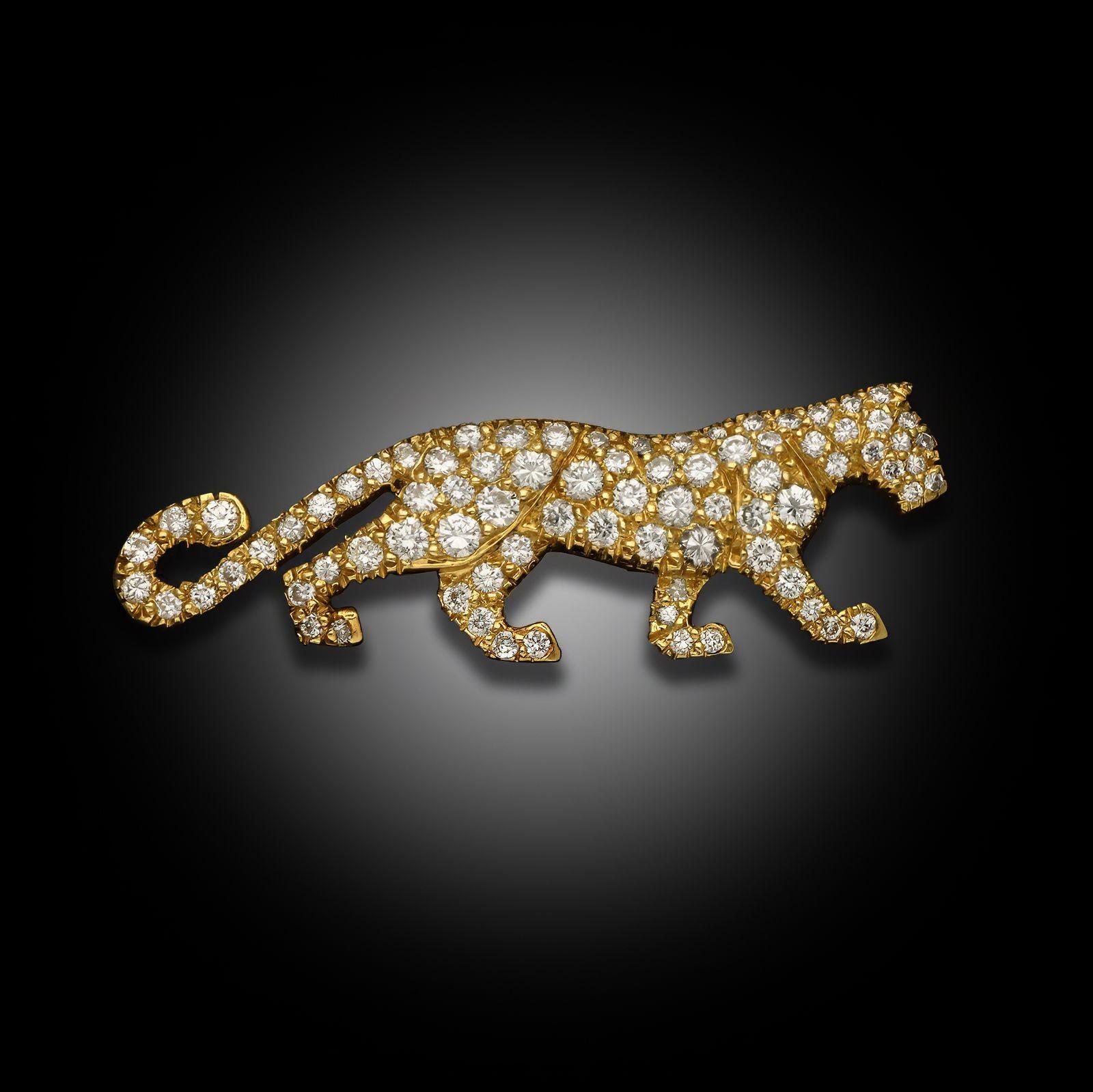 Cartier Diamond and 18ct Yellow Gold 'Mahango' Panther pin Circa 2000 In Good Condition For Sale In London, GB
