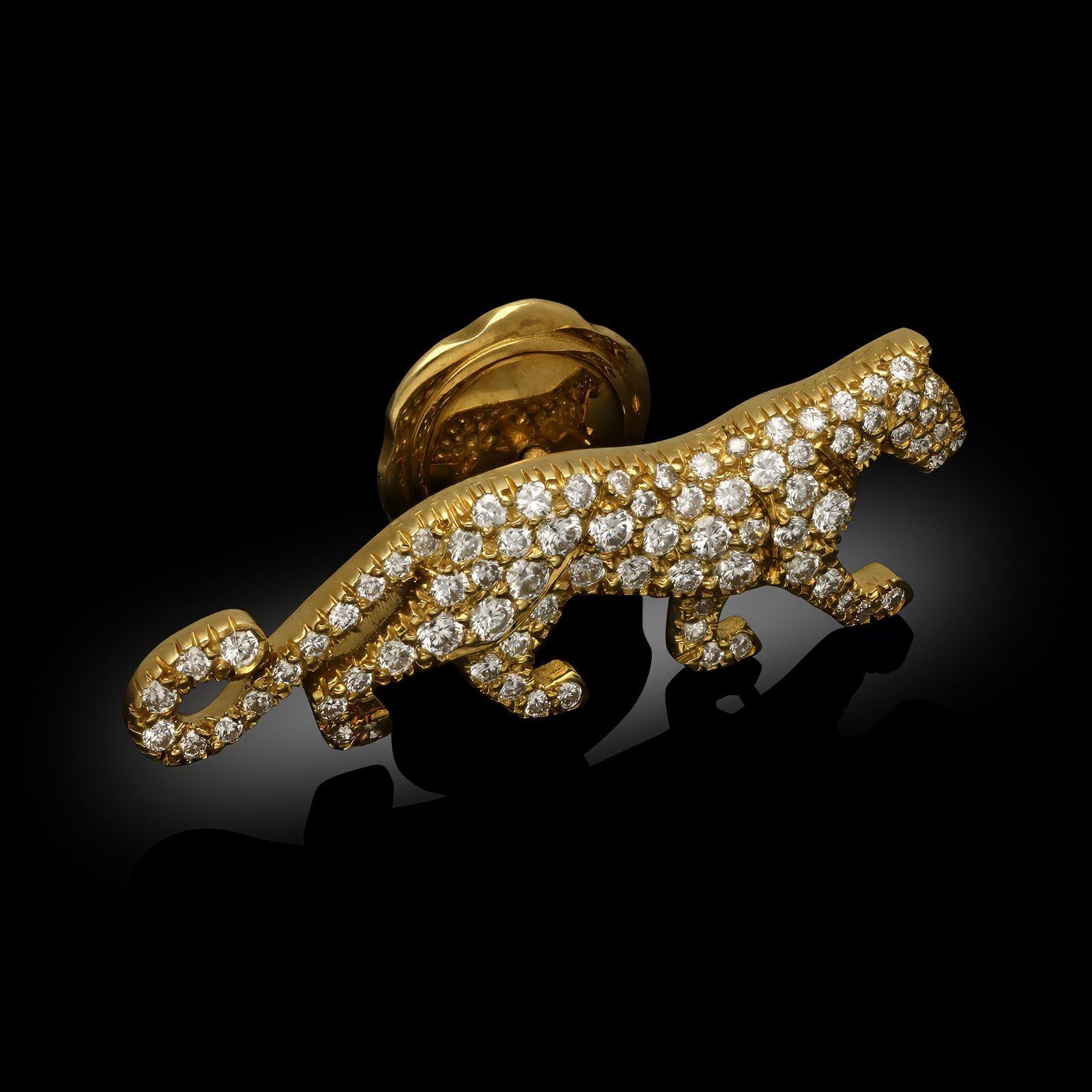 Women's or Men's Cartier Diamond and 18ct Yellow Gold 'Mahango' Panther pin Circa 2000 For Sale
