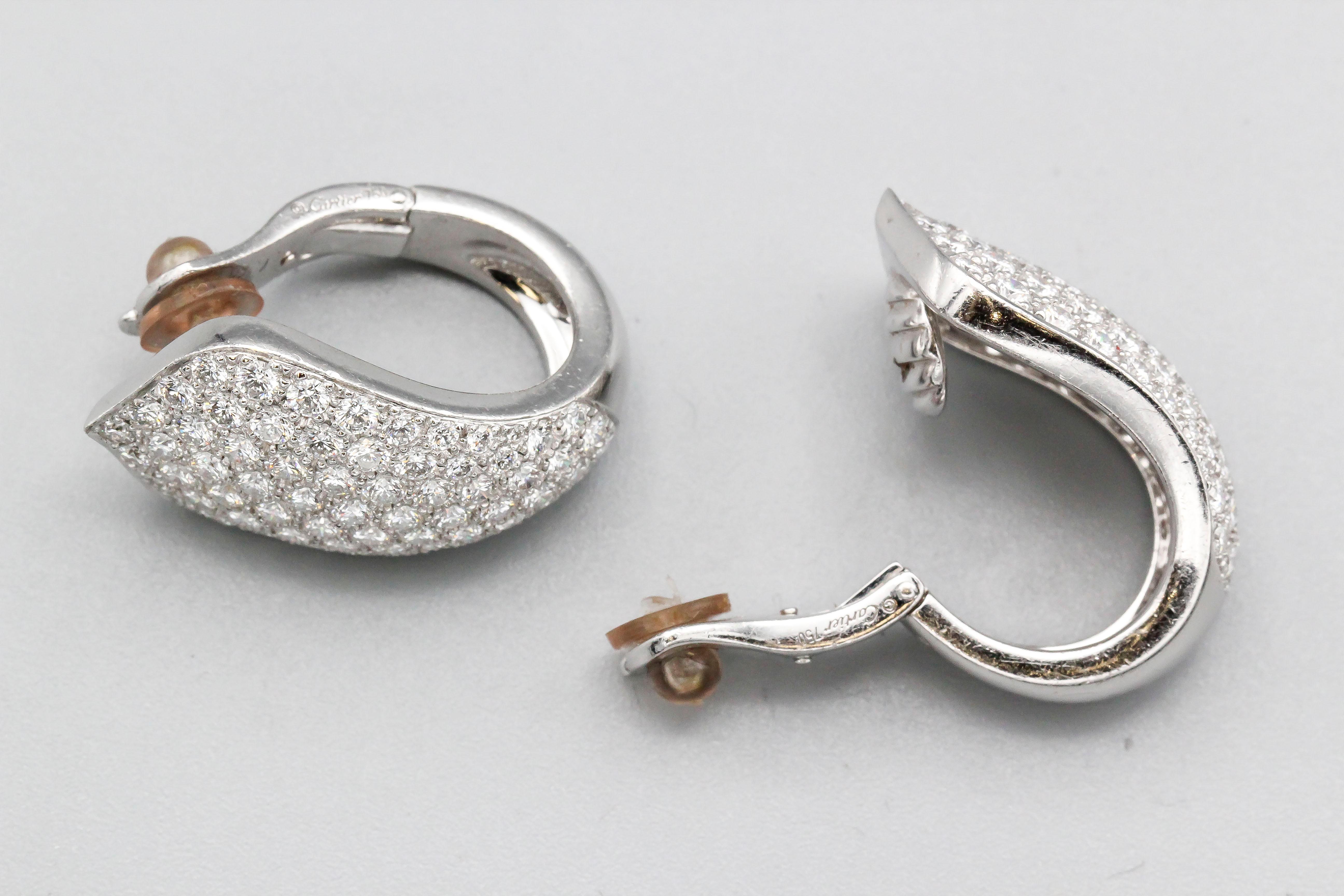 Women's Cartier Diamond and 18 Karat White Gold Hoop Earrings
