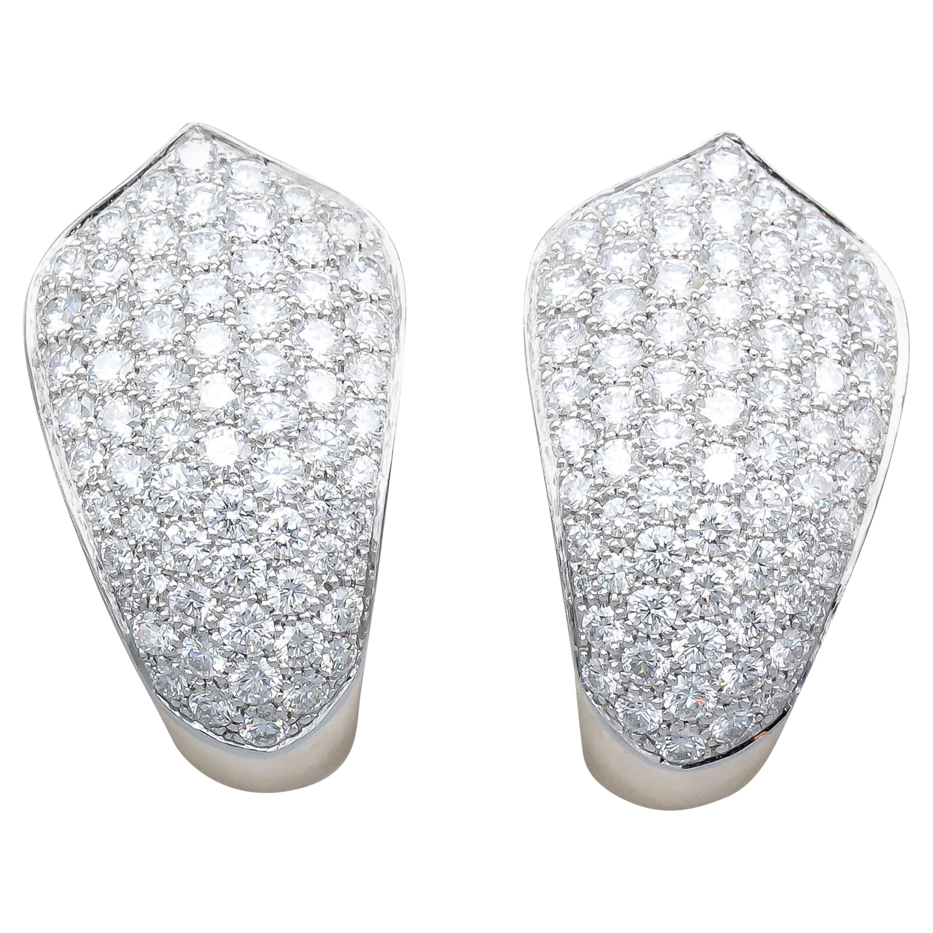 Cartier Diamond and 18 Karat White Gold Hoop Earrings