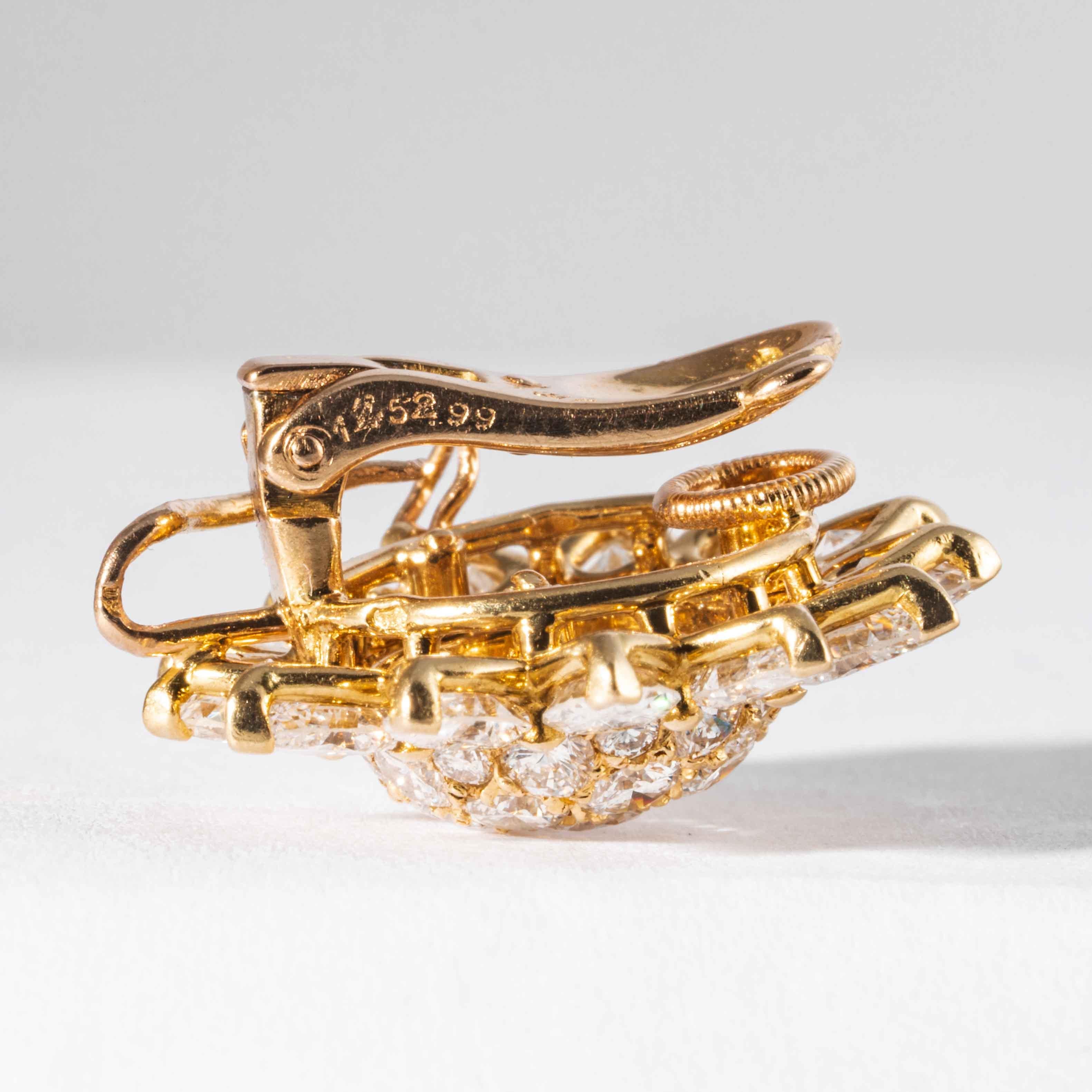 Cartier Diamond and 18 Karat Yellow Gold Sun Flower Motif Earrings 'Vintage' 1