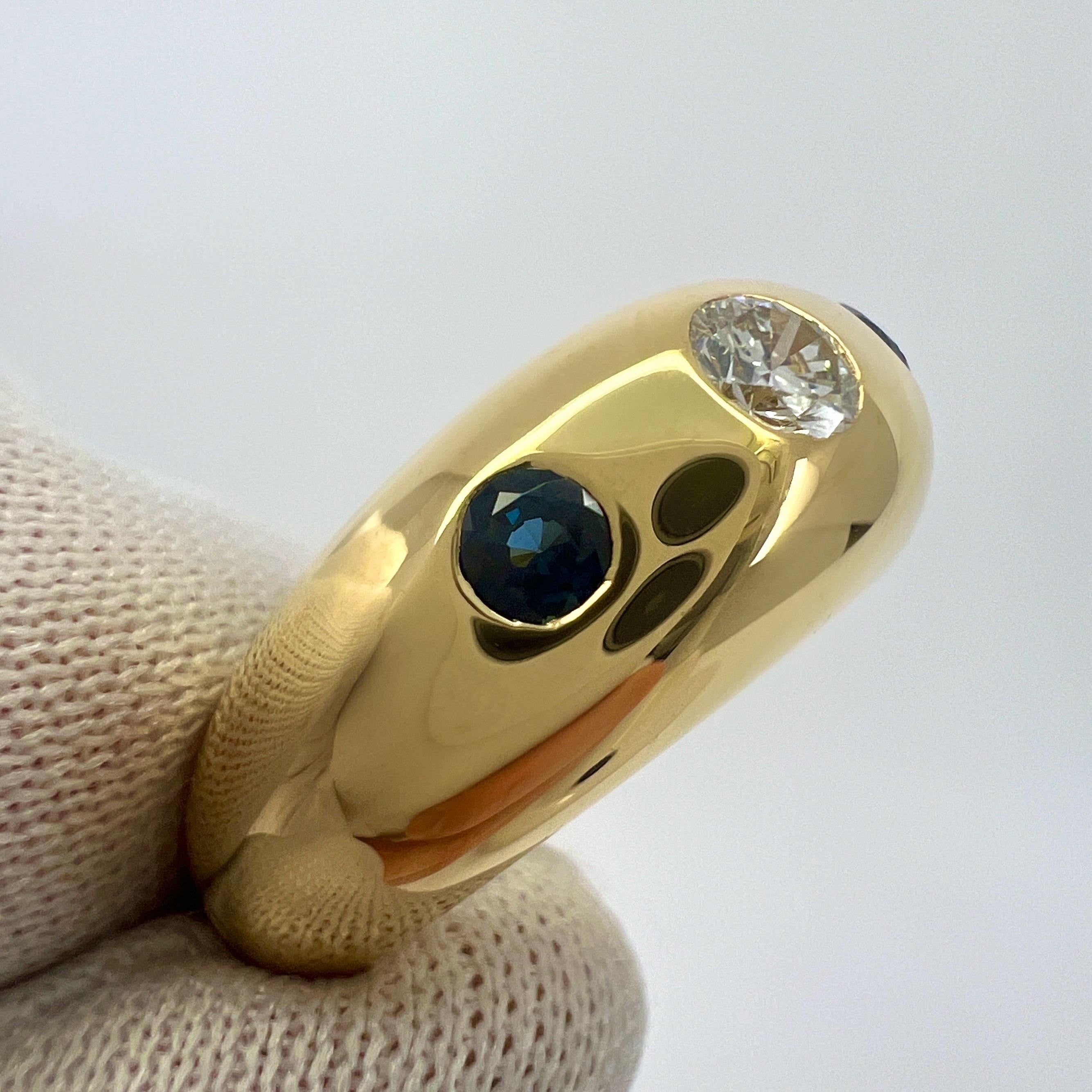 Cartier Diamond And Blue Sapphire 18k Yellow Gold Three Stone Dome Daphne Ring For Sale 6