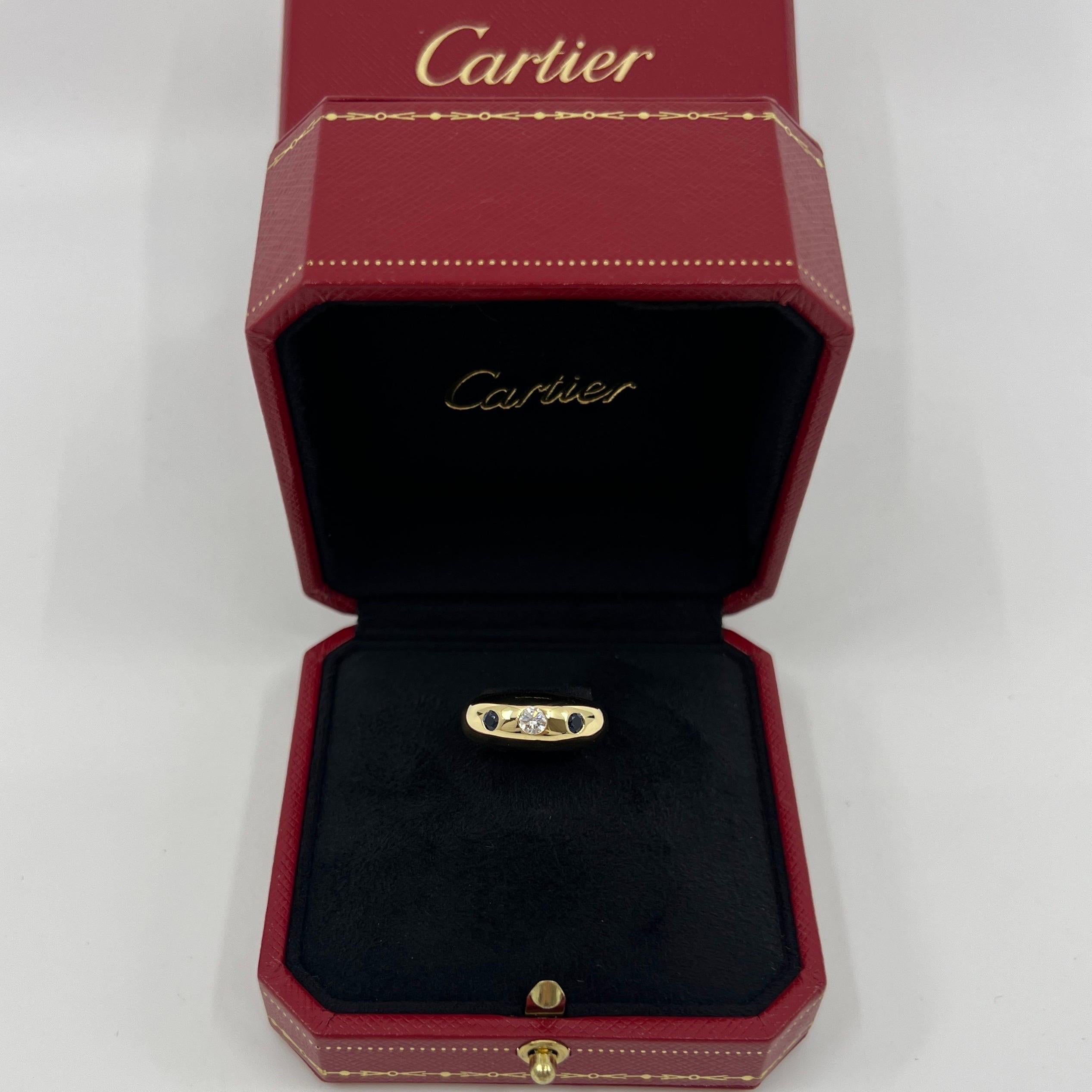 Cartier Diamond And Blue Sapphire 18k Yellow Gold Three Stone Dome Daphne Ring 3
