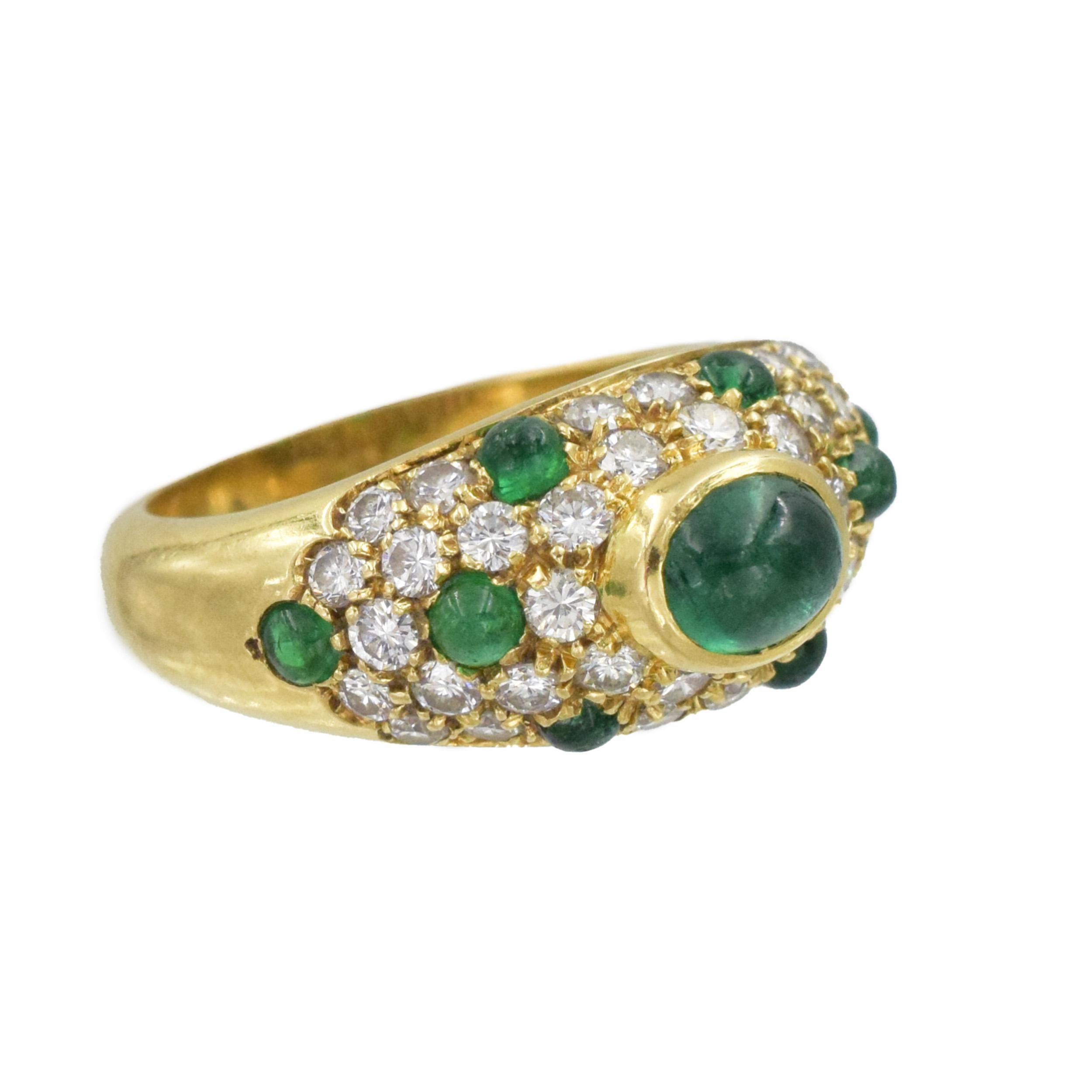 Round Cut Cartier Diamond and Emerald Earrings and Ring Set For Sale