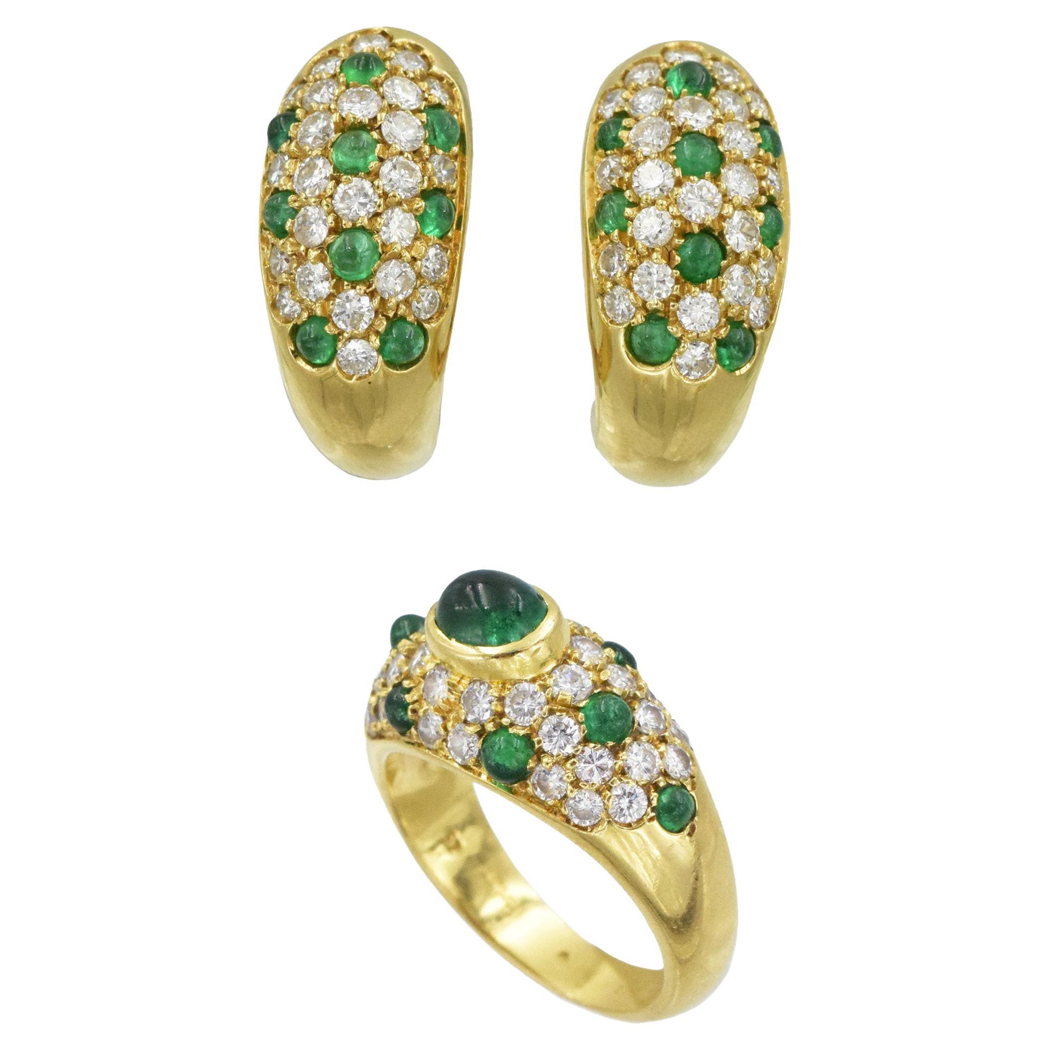Cartier Diamond and Emerald Earrings and Ring Set For Sale