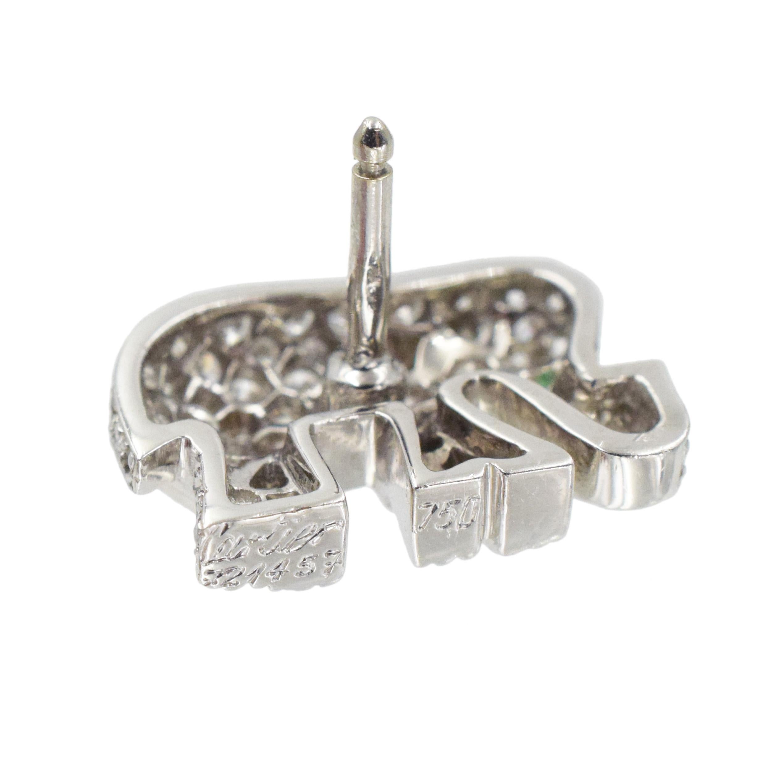 Cartier Diamond and Emerald Elephant Brooch and Earrings Set In Platinum. 1