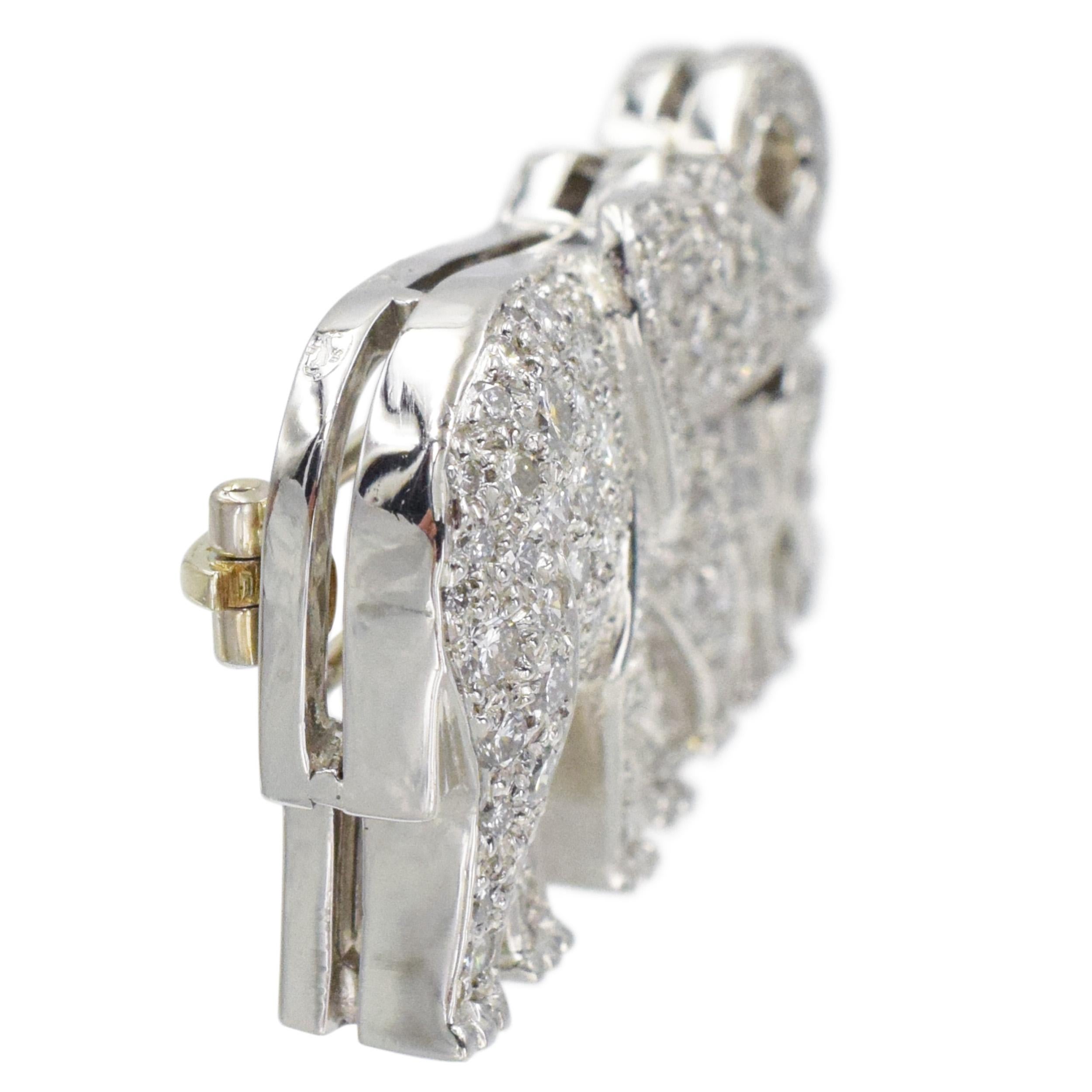 Artist Cartier Diamond and Emerald Elephant Brooch and Earrings Set In Platinum.