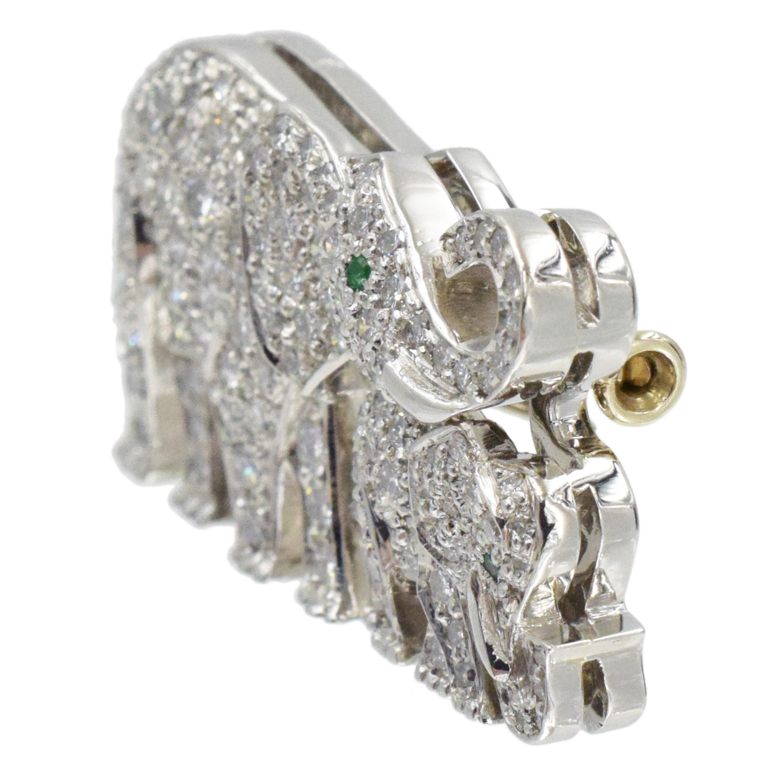 Cartier Diamond and Emerald Elephant Brooch and Earrings Set In Platinum. In Excellent Condition In New York, NY