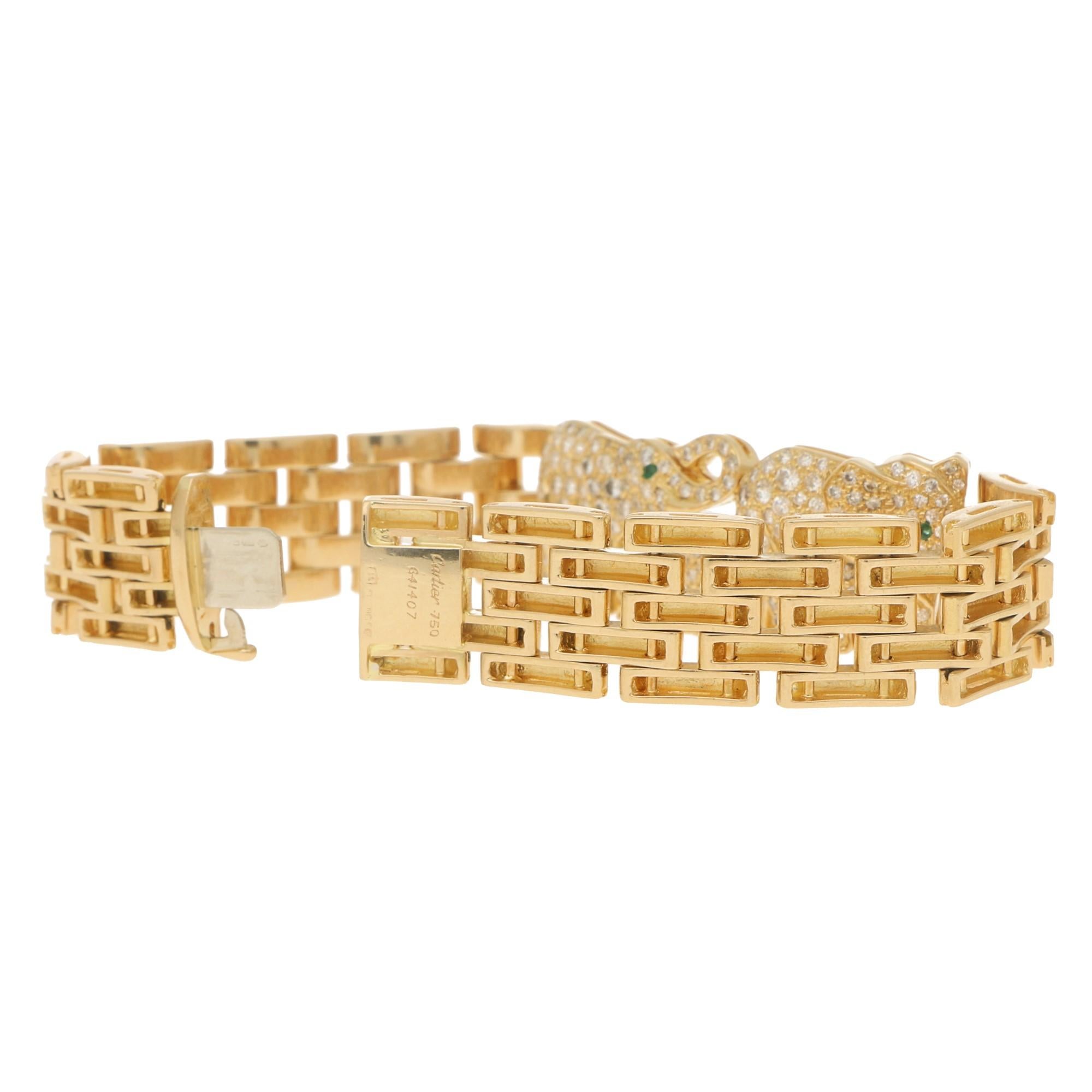Retro Cartier Diamond and Emerald Elephant Maillon Panthère Bracelet in Yellow Gold