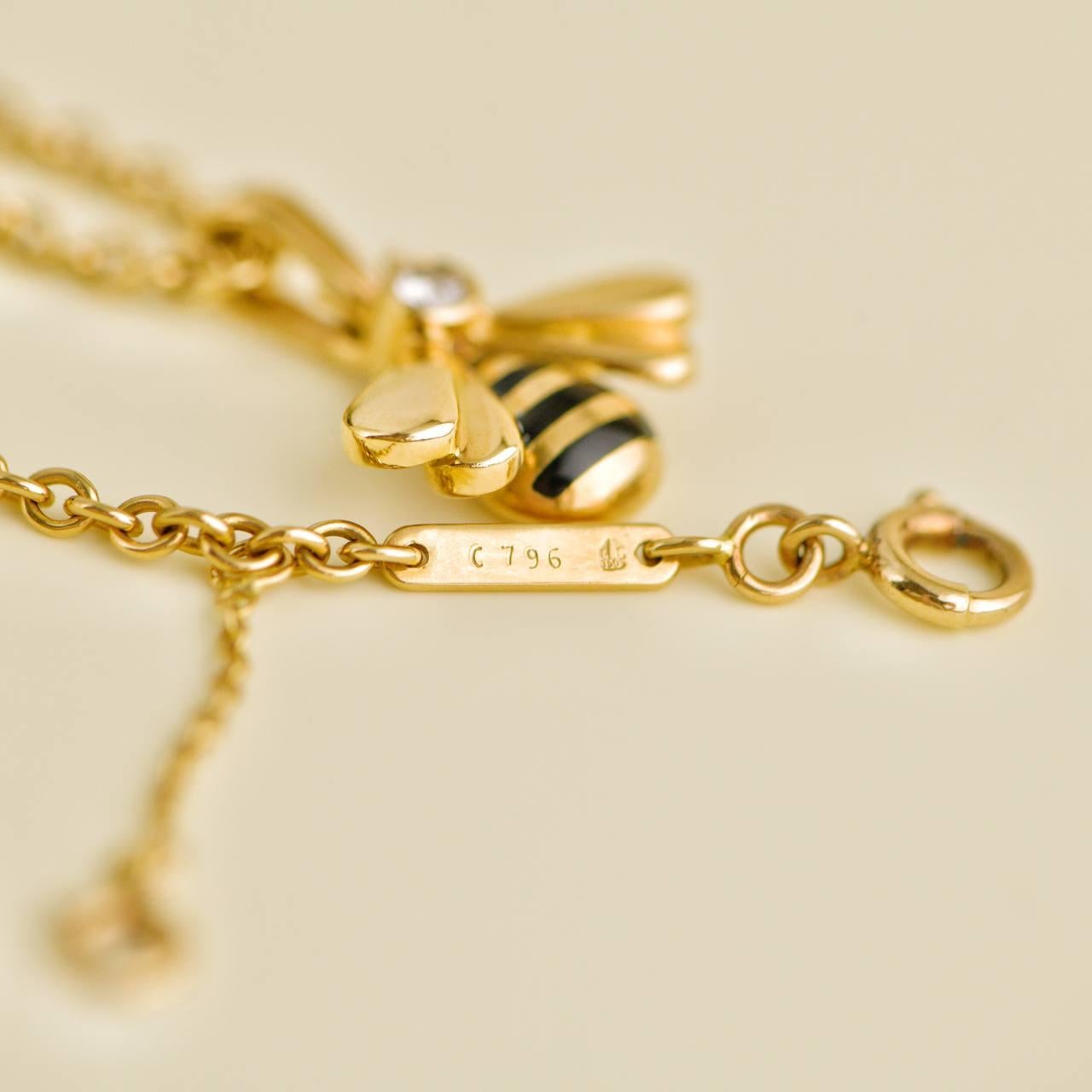 Women's or Men's Cartier Diamond and Enamel Bee 18K Yellow Gold Pendant Necklace