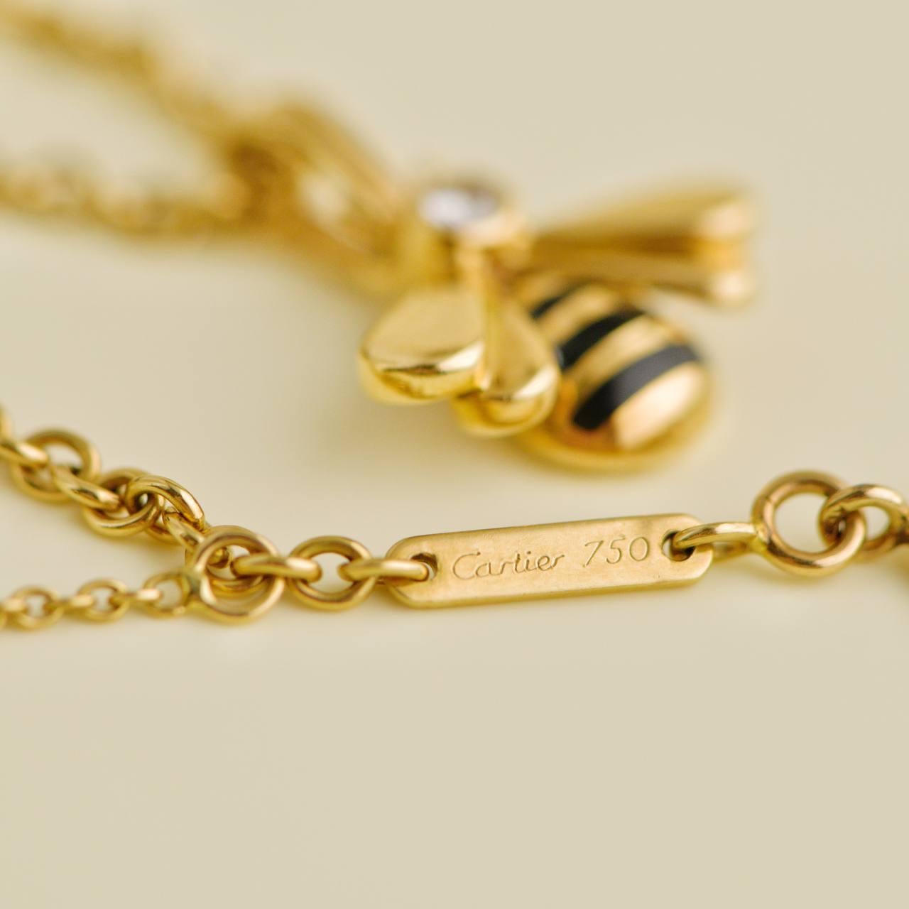 Cartier Diamond and Enamel Bee 18K Yellow Gold Pendant Necklace 1