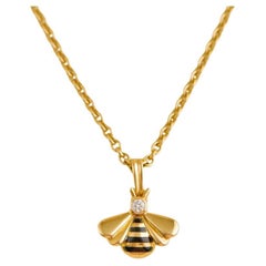 Cartier Diamond and Enamel Bee 18K Yellow Gold Pendant Necklace