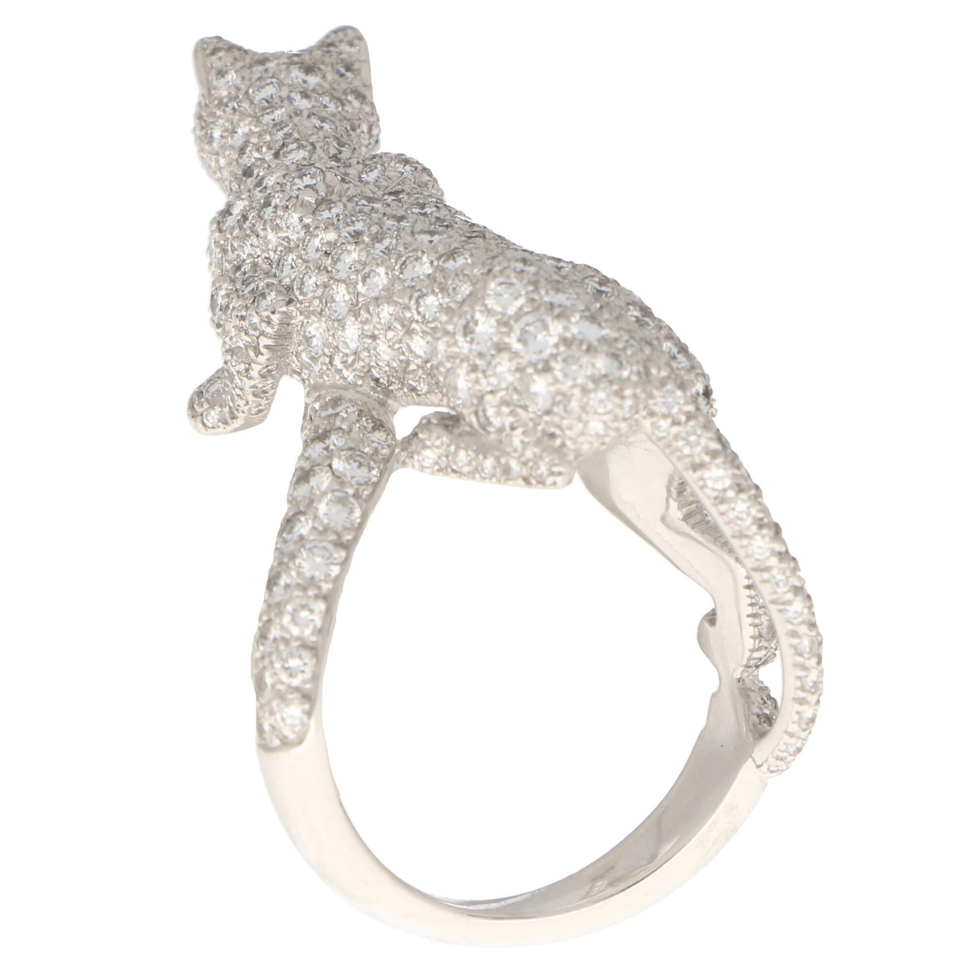 Men's Cartier Diamond and Green Garnet Walking Panther Ring Set in 18k White Gold