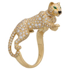 Cartier Diamond and Green Garnet Walking Panther Ring Set in 18k Yellow Gold