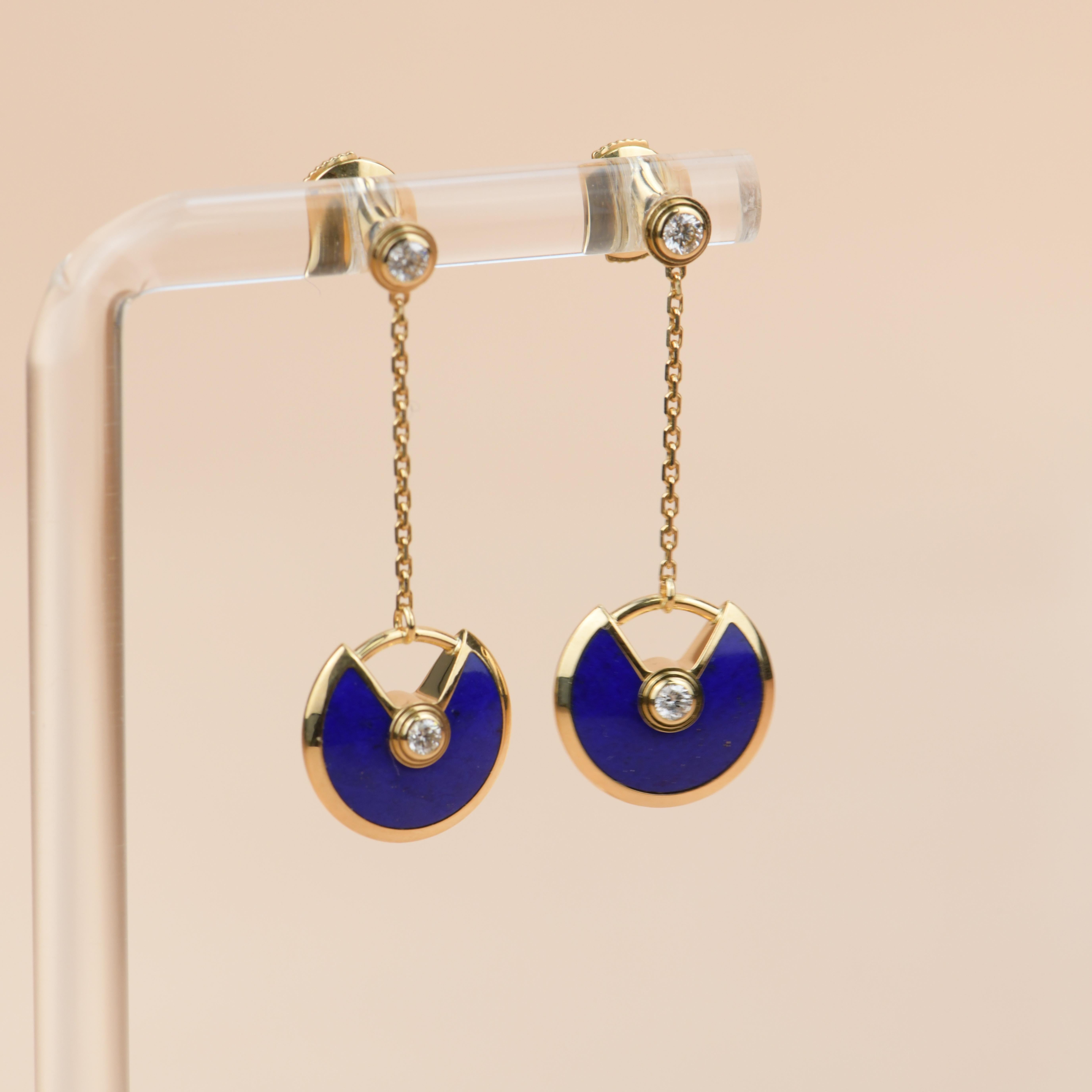 Women's or Men's Cartier Diamond and Lapis Lazuli Amulette de Cartier Drop Earrings