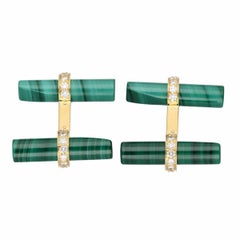 Cartier Diamond & Malachite Cufflinks in 18K Yellow Gold – Elegant Pair