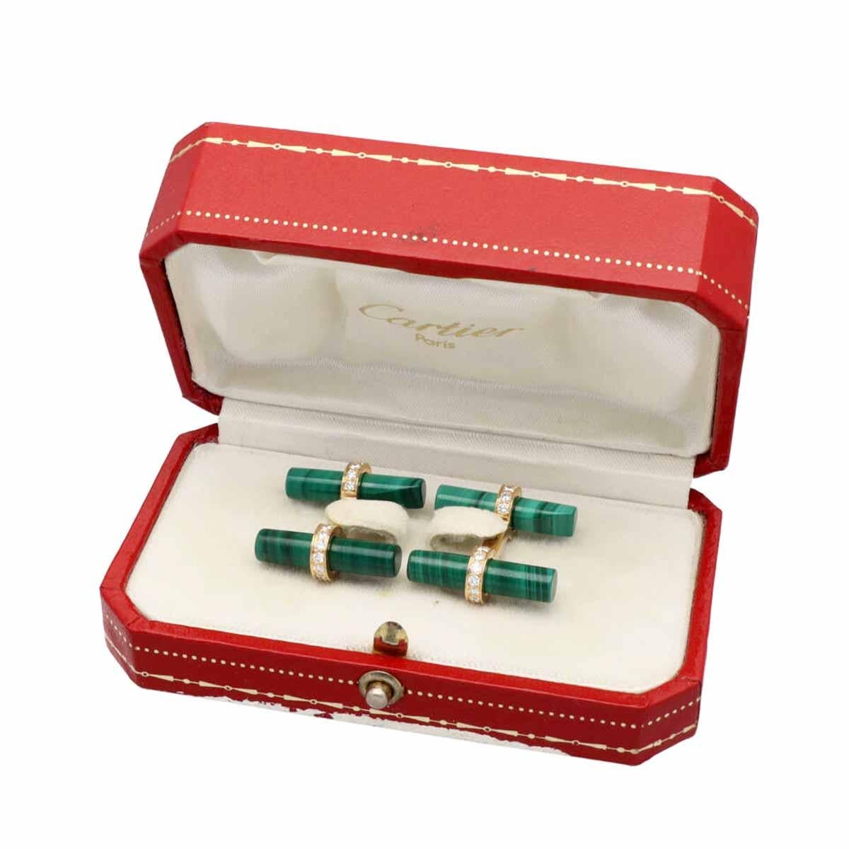 Cartier Manschettenknöpfe aus 18 Karat Gelbgold mit Diamanten und Malachit im Angebot 2